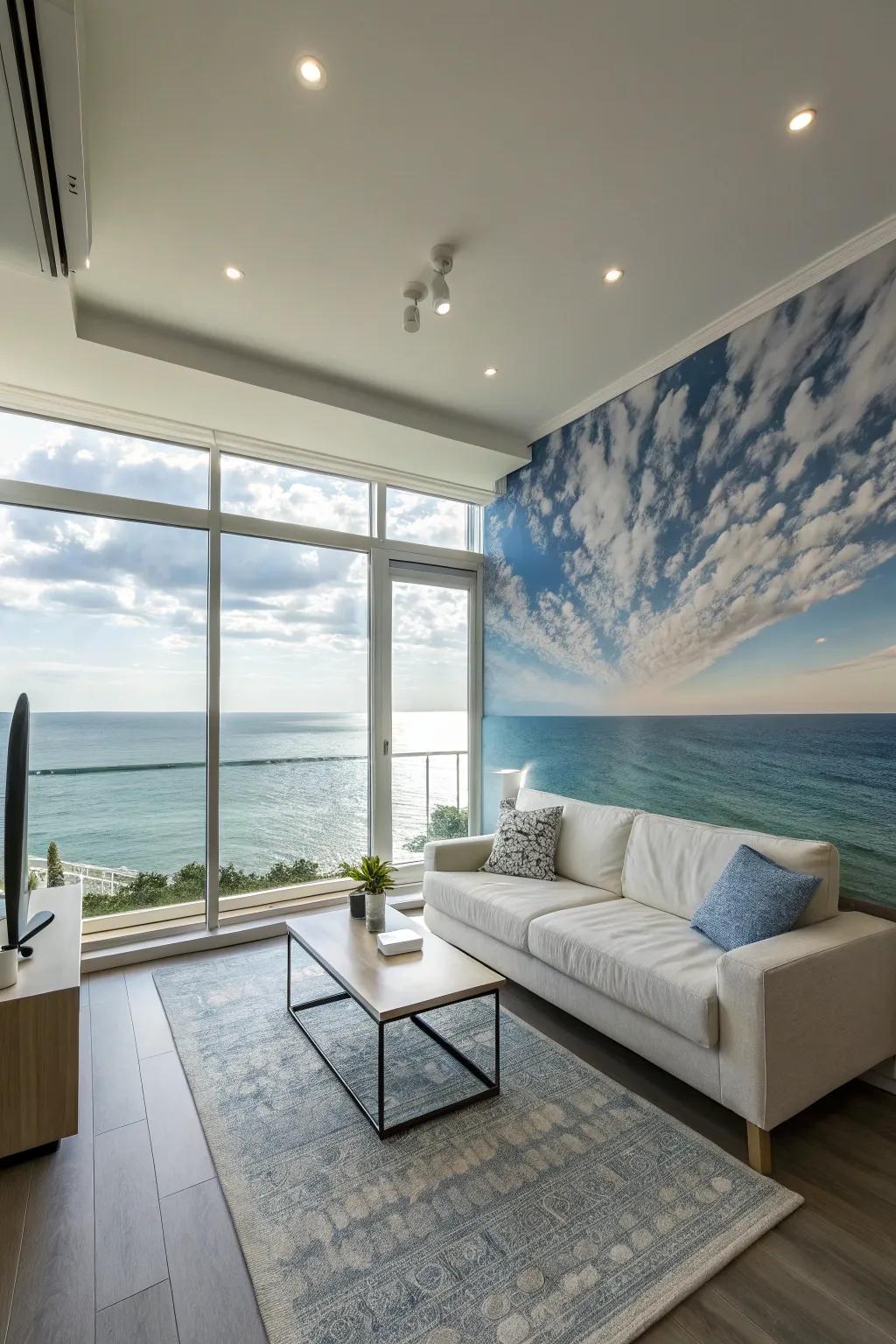 Broaden your space using horizon-themed wallpaper for a limitless vista.