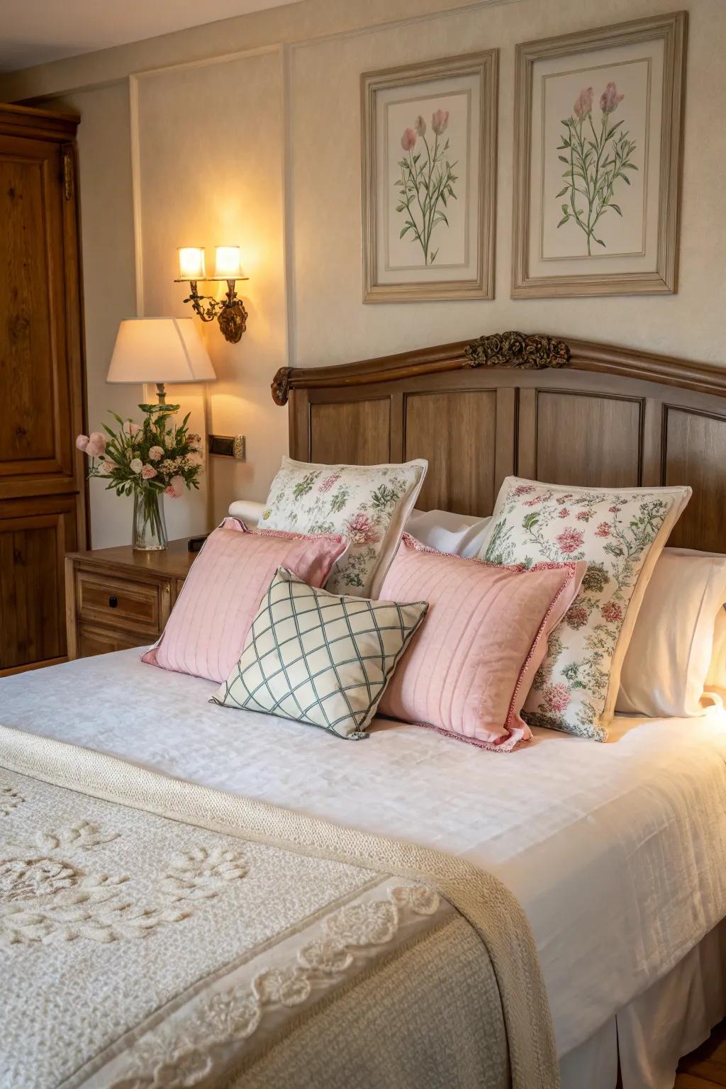 Impart charm through vintage-inspired cushions.