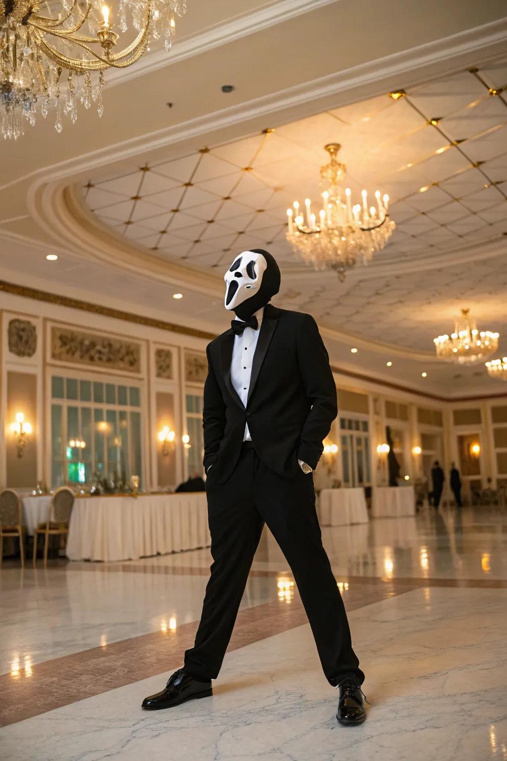 Elevate your Halloween with a timeless tuxedo getup, ideal for any spooky gathering.