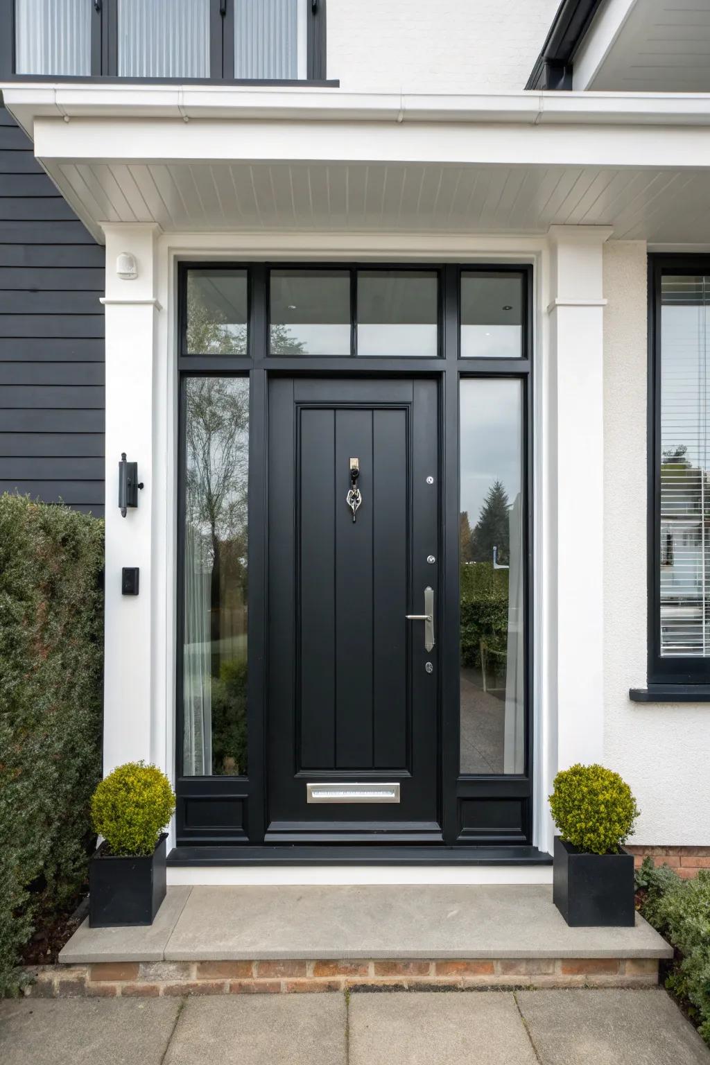 A smooth onyx finish contrasts beautifully with glossy alabaster trim for a modern aesthetic.