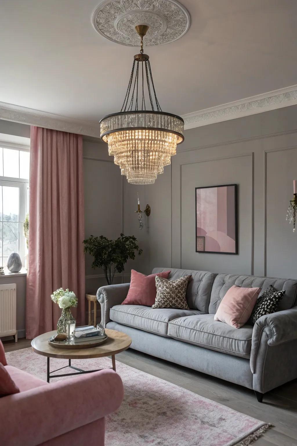A statement illumination piece draws the eye and ties the room together.