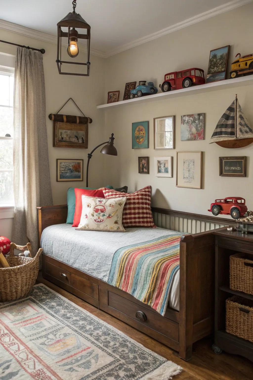 Imbue charm and chronicles to a boy's room through nostalgic daybed decor.