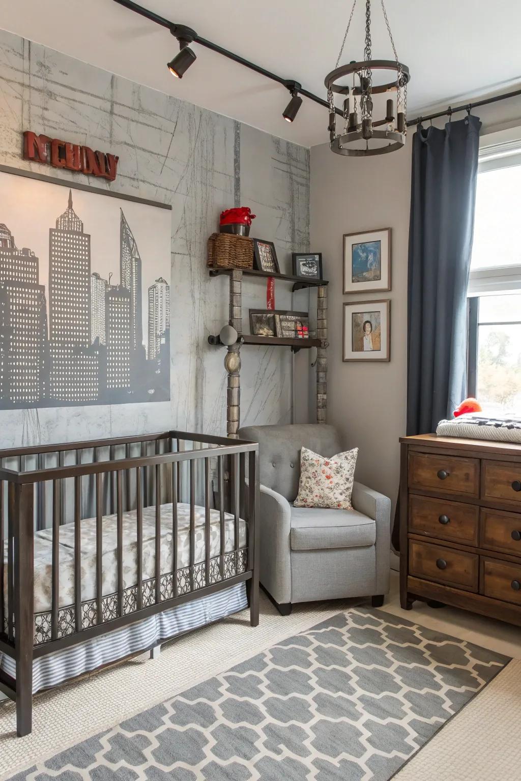 Produce a bold proclamation through an urban-themed nursery.