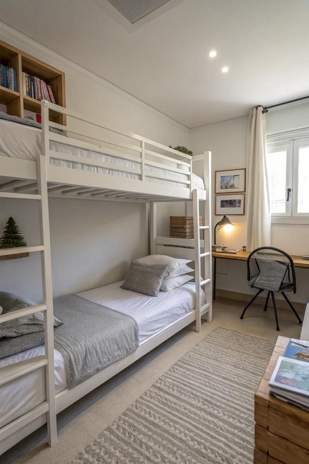 Minimalist bedding cultivates a peaceful resting environment.