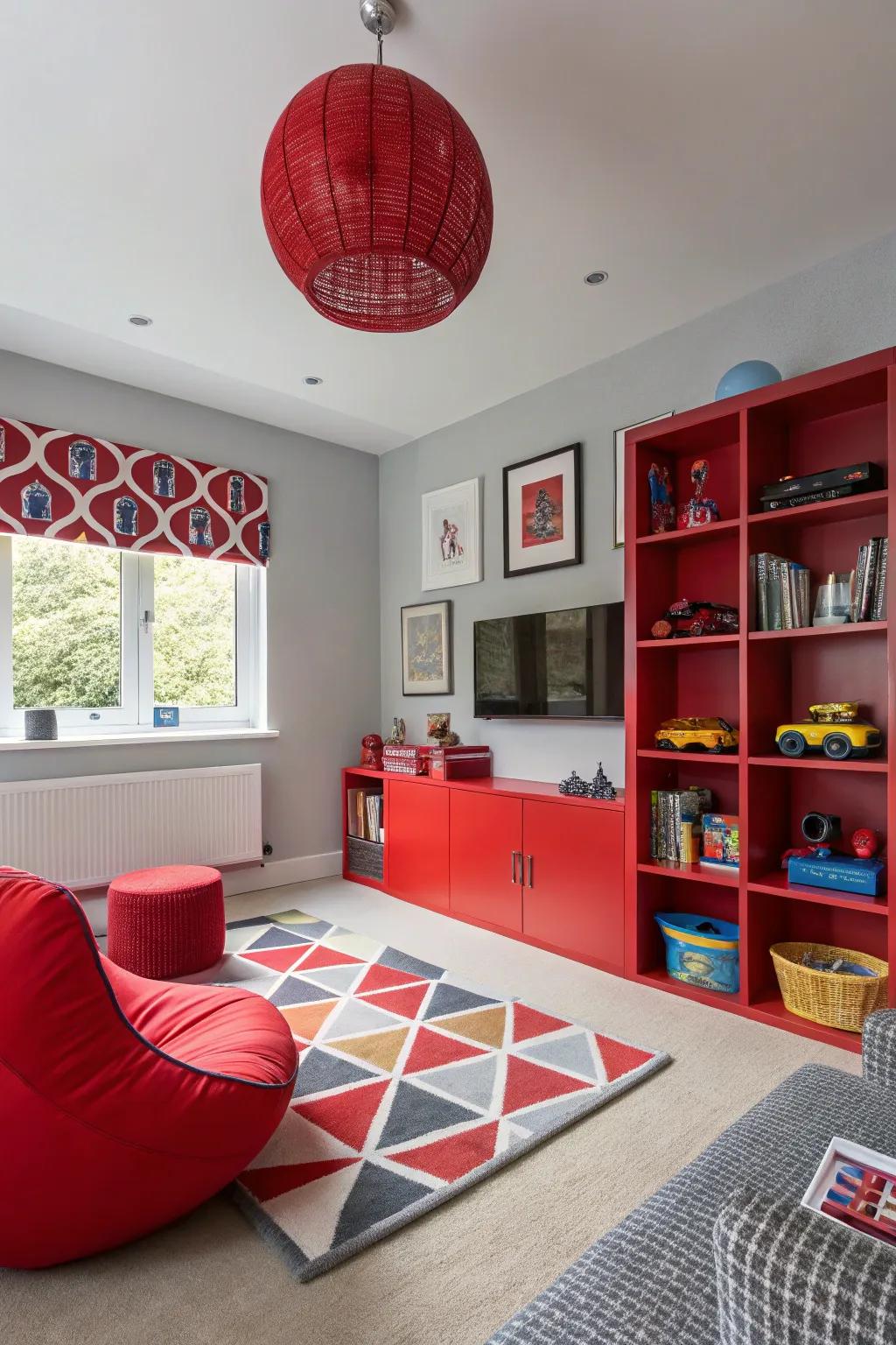 Red accents add instant personality and energy.