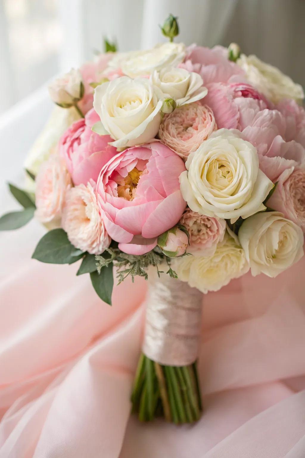 A delicate and romantic rosy bouquet for the rosy bride.