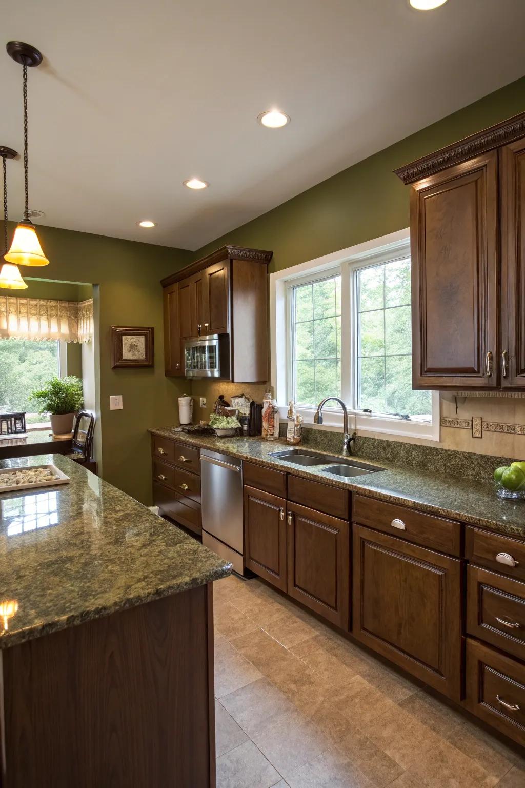 Chartreuse green walls present a refined, earthy enhancement.