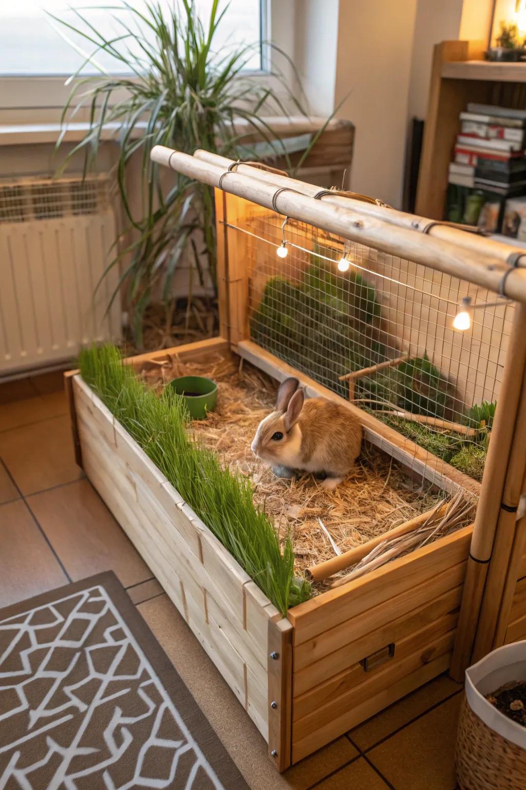 Eco-friendly resources fashion a lasting and stylish bunny habitat.