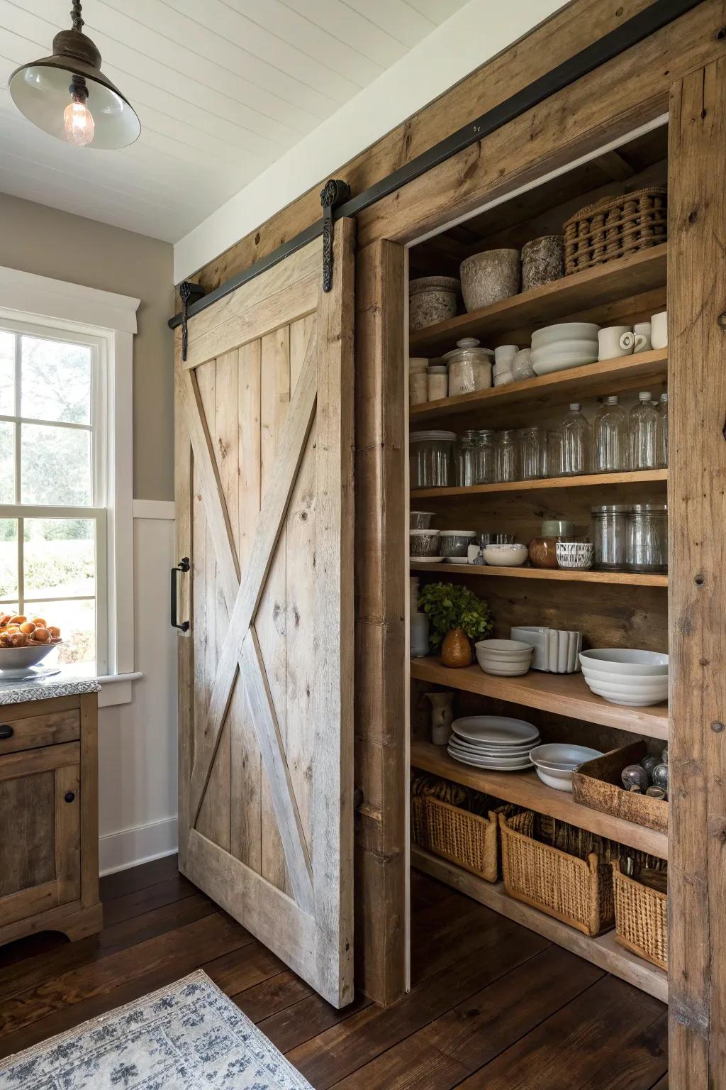 A sliding granary threshold furnishes both aesthetic appeal and functionality.