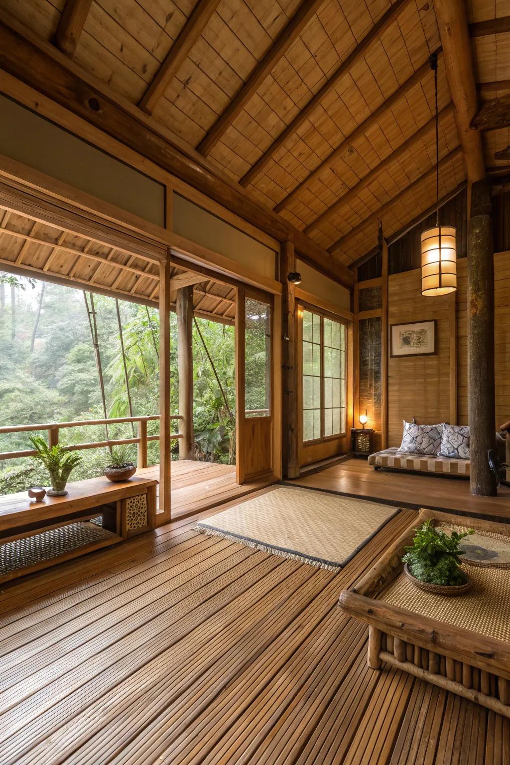 Bamboo flooring provides an appealing and eco-conscious choice for cabins.