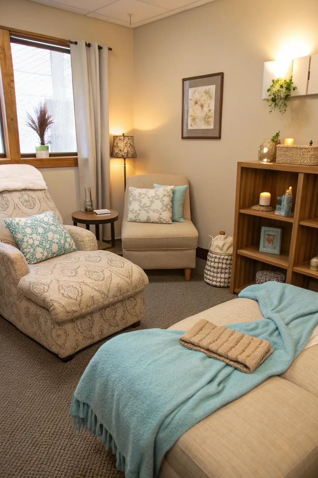 An invitation to comfort and coziness is given by soft textiles.