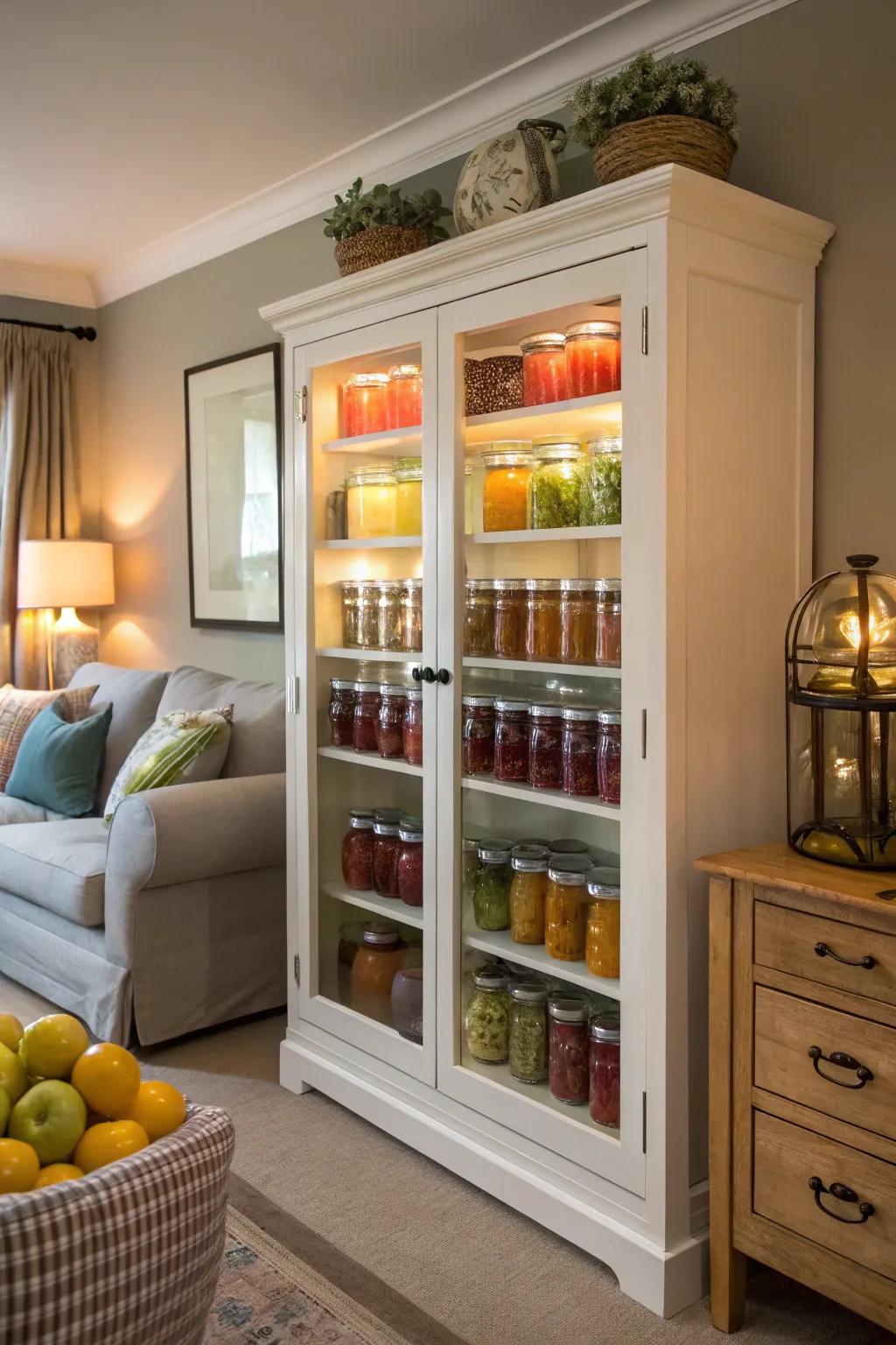 Fashion a sophisticated display using glass-fronted cabinets.