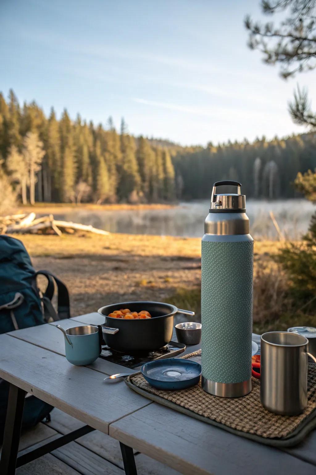 Sustain hydration via an insulated hydration vessel at your campsite.