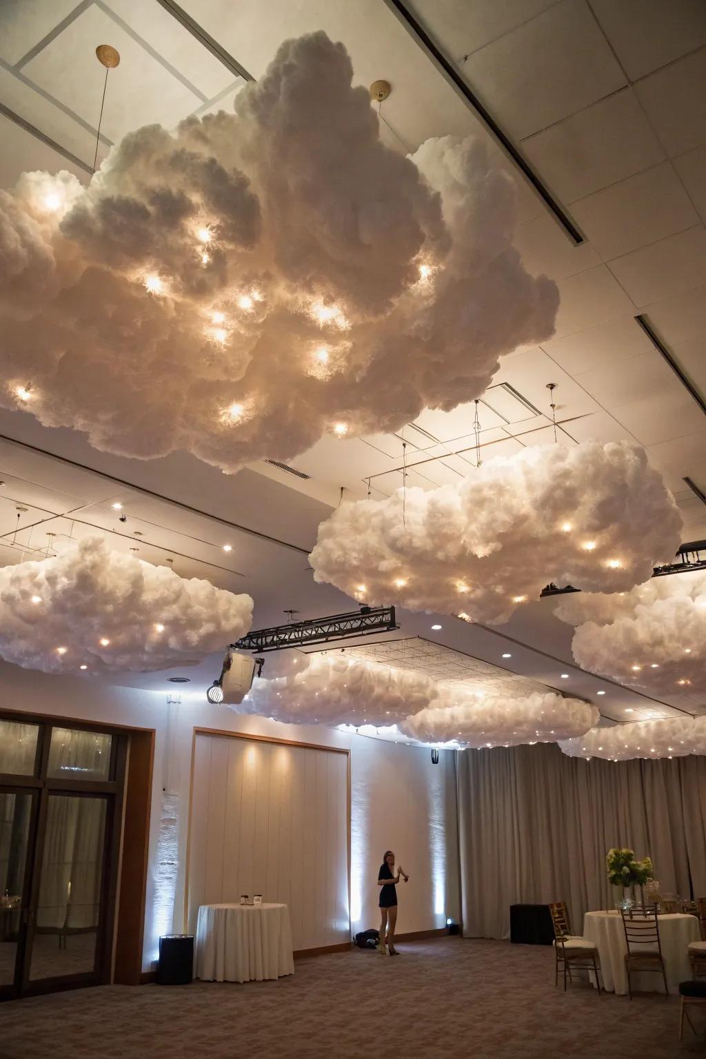 A locale exhibiting a gentle ceiling mist imbuing a dreamy atmosphere.