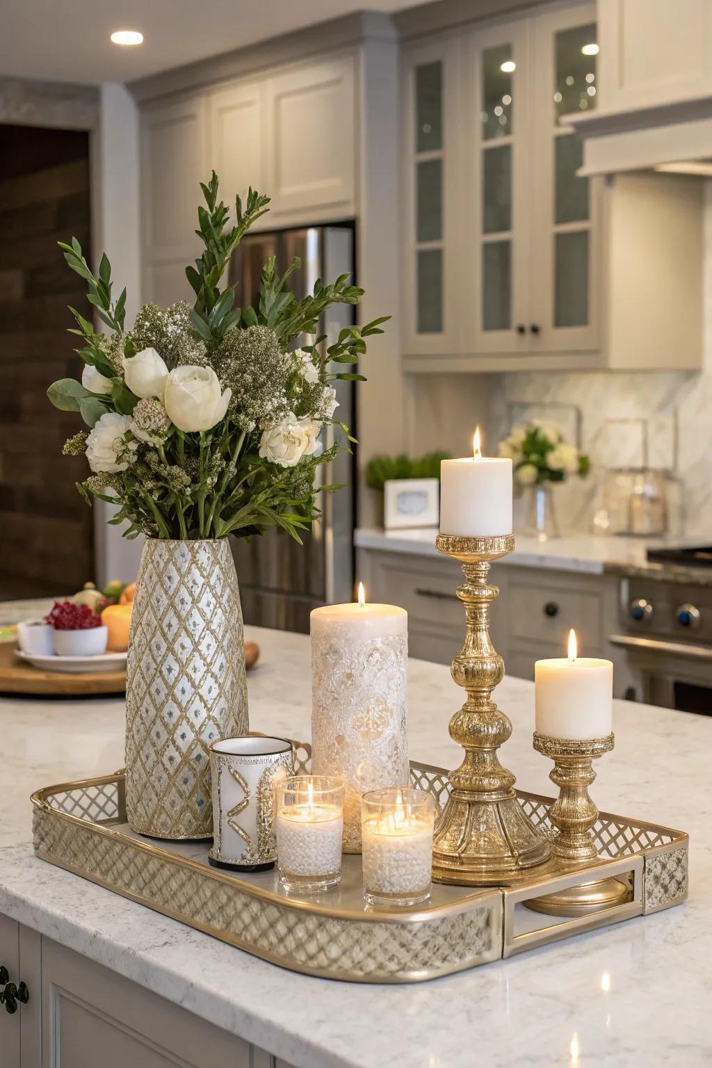 Introduce depth by layering items of different heights.