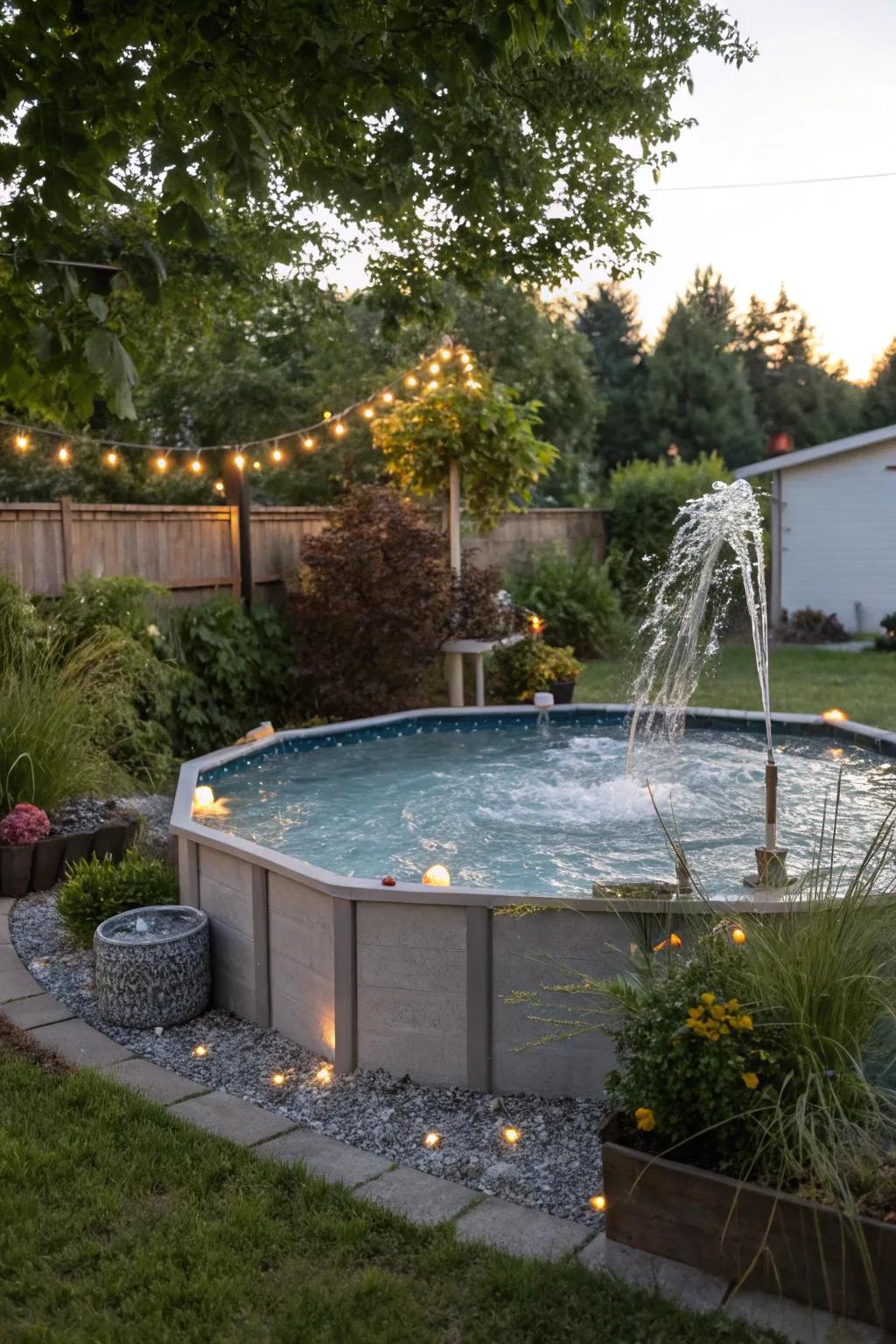 A DIY water feature contributes peacefulness and elegance.