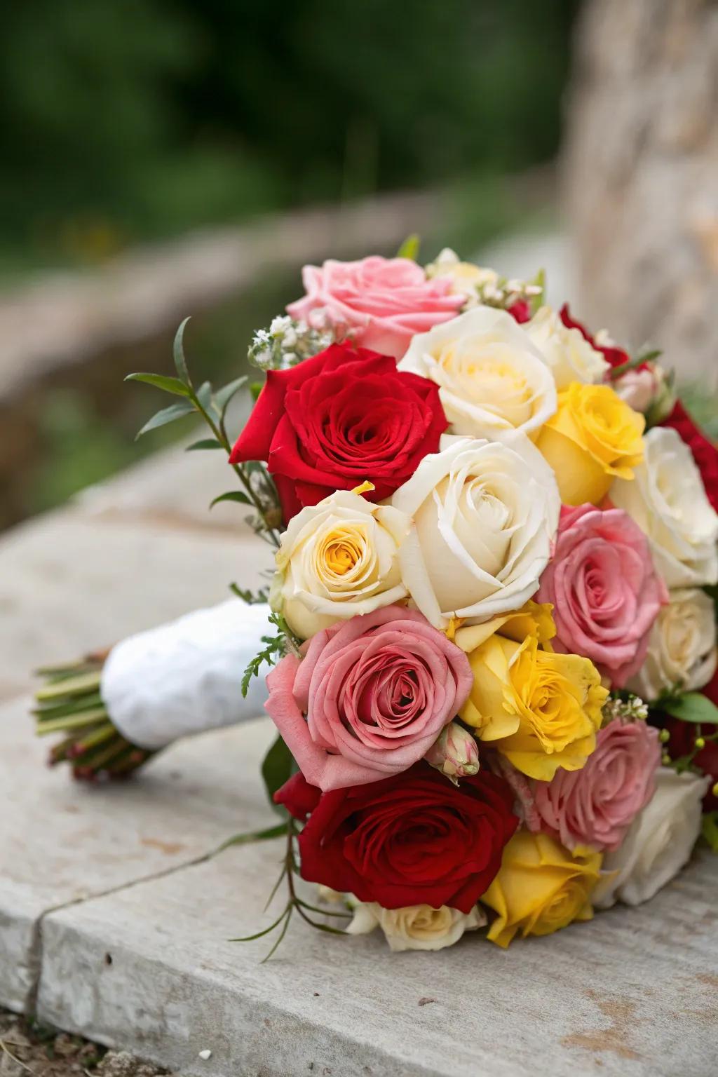 Classic wedding bouquet with roses.