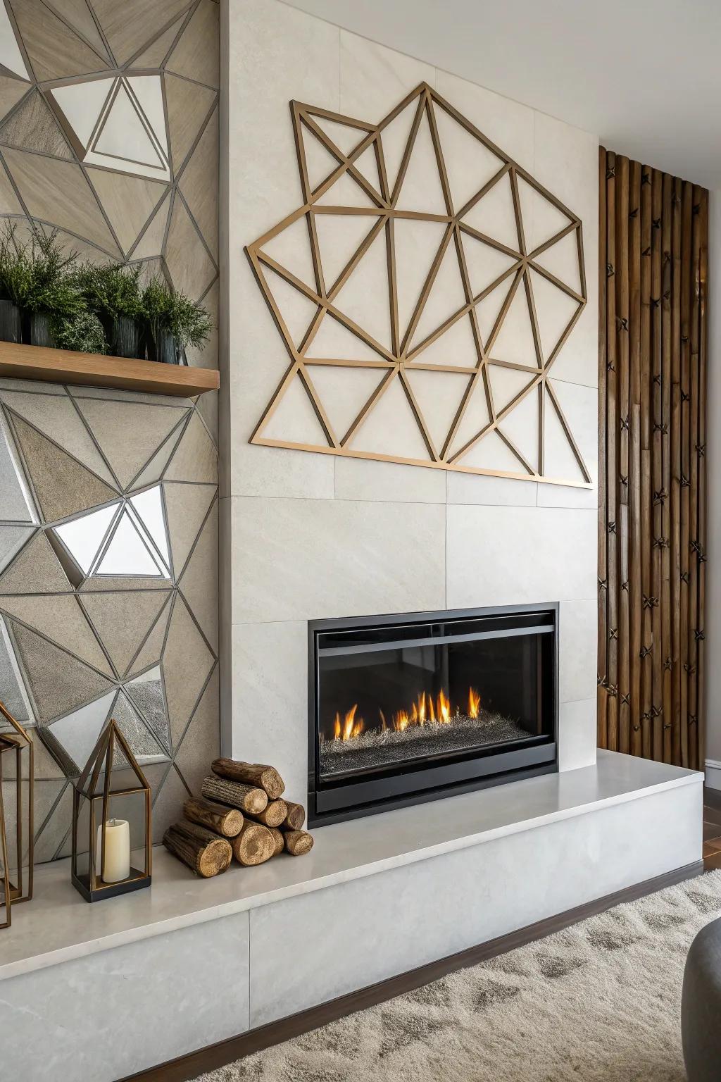 Geometric configurations enveloping the hearth impart both a contemporary and novel nuance.