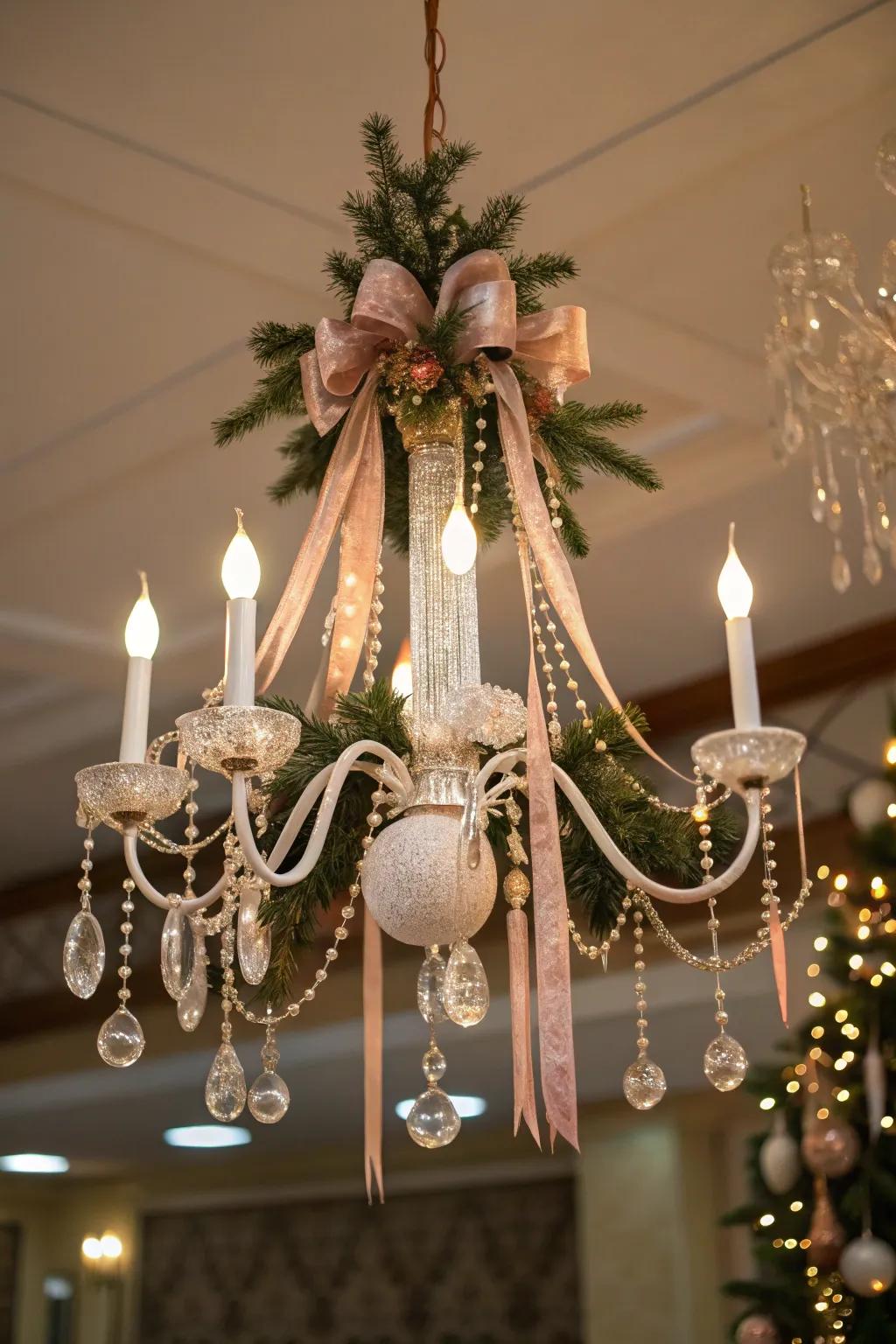 A holiday light fixture introduces drama and elegance to your décor.