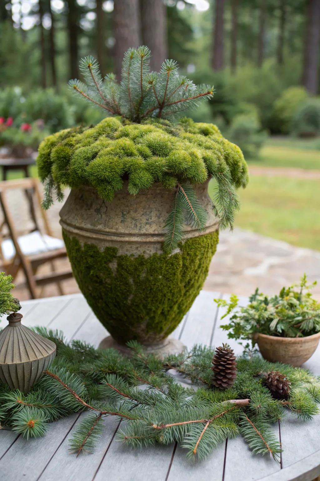 Grounded elegance: lichen introduces an invigorating verdant element indoors.