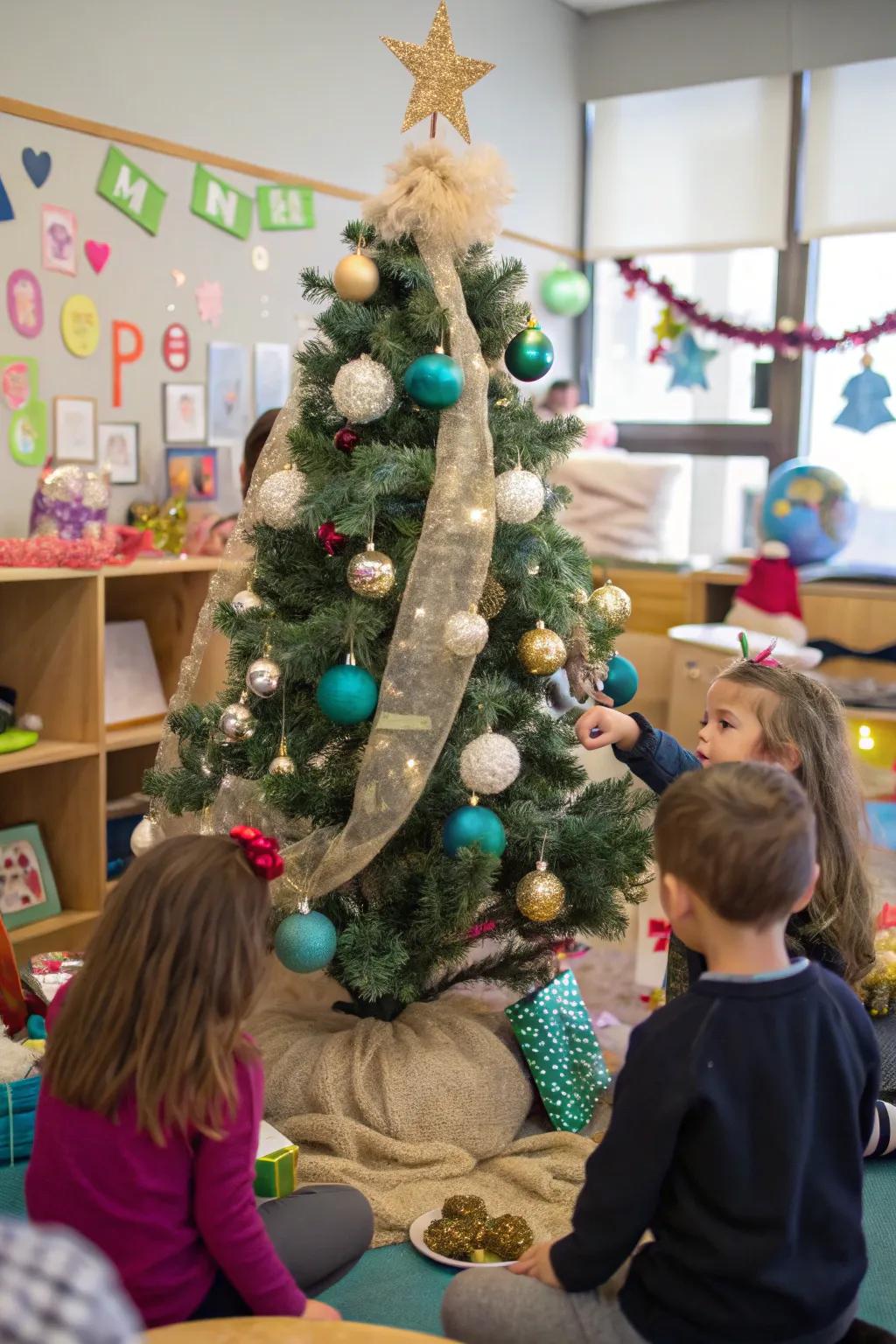 A sensory holiday tree presenting varied textures
