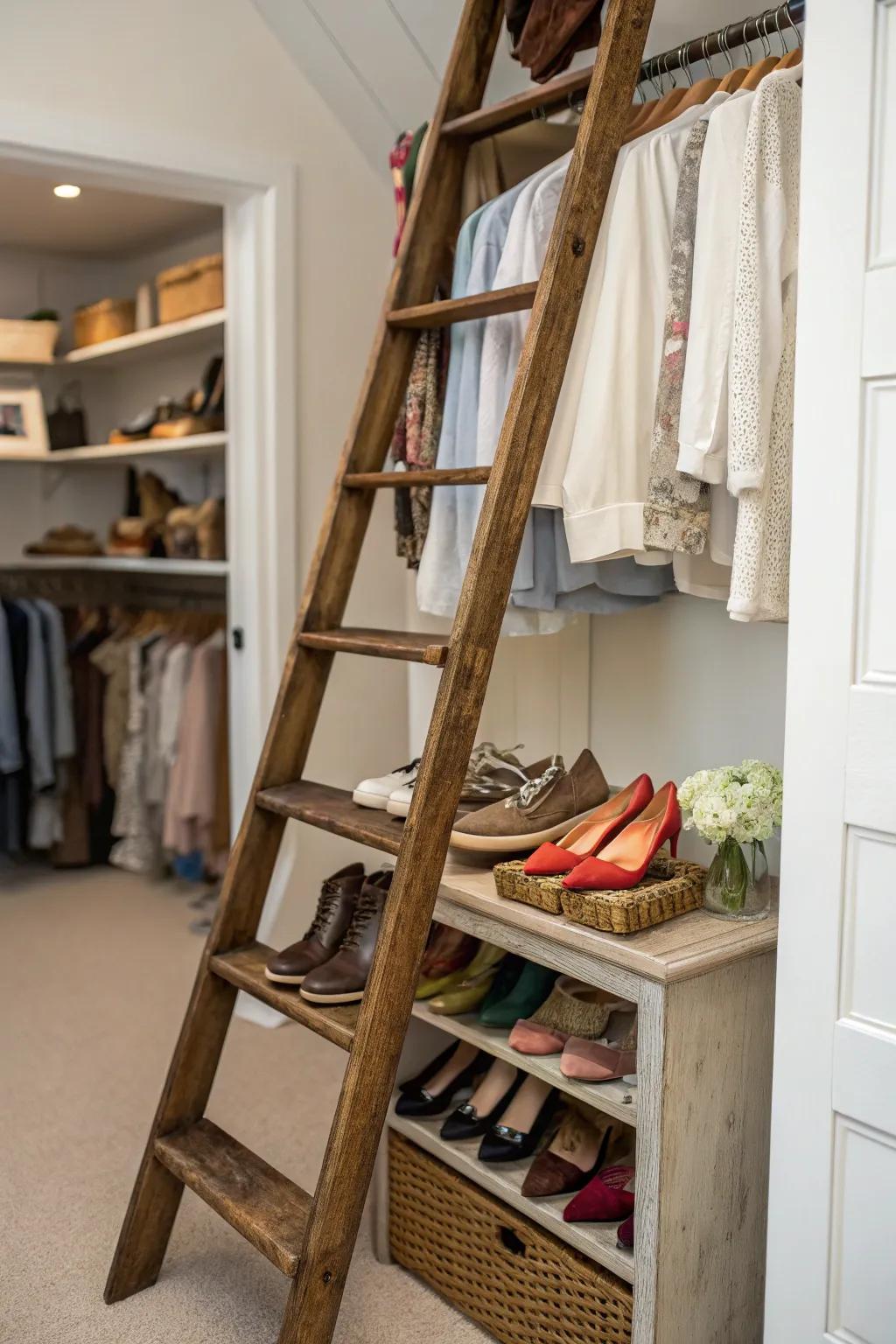 Incorporate eclectic charm through a vintage ladder display.