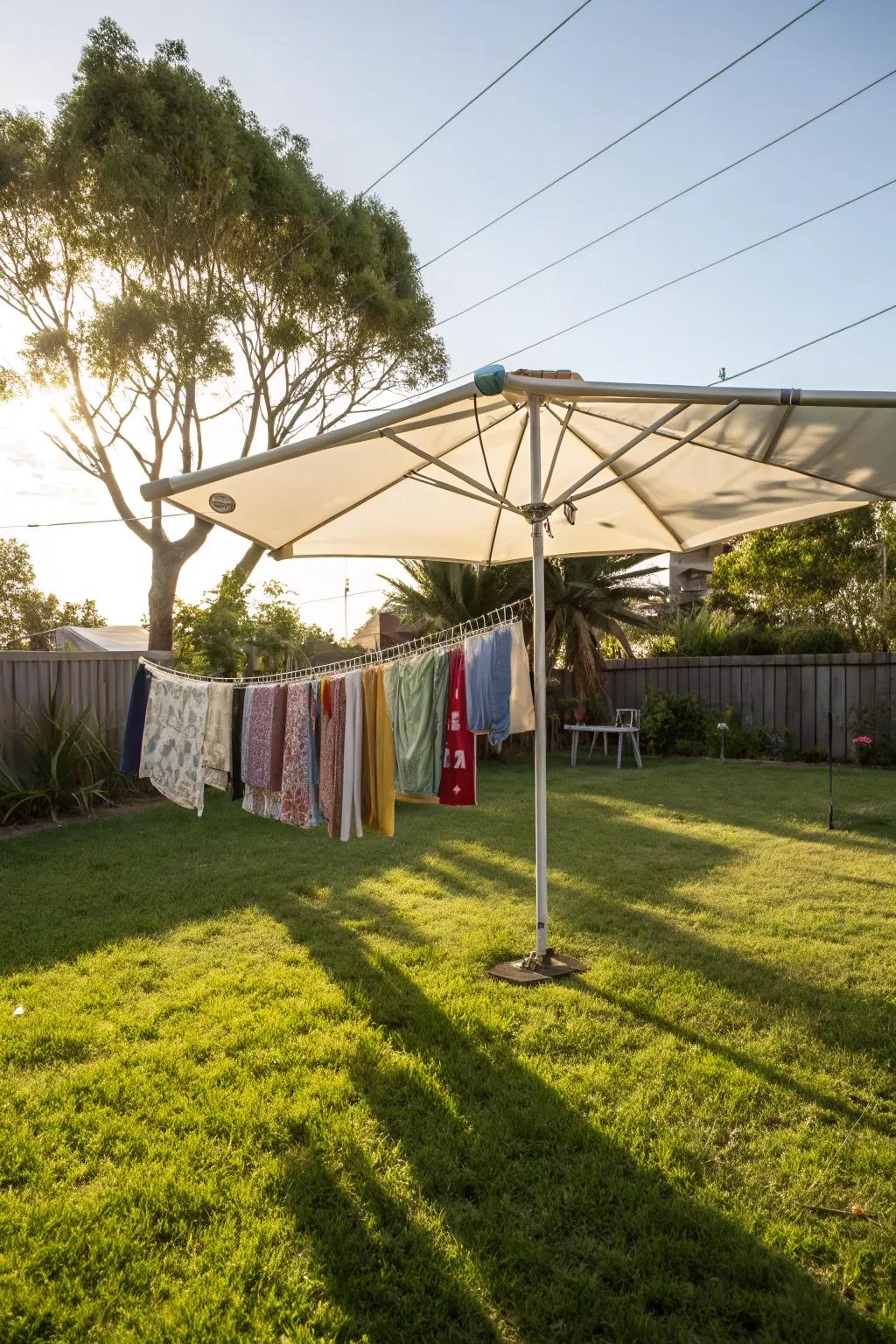 Mobile and practical: the umbrella clothesline for sunny days.