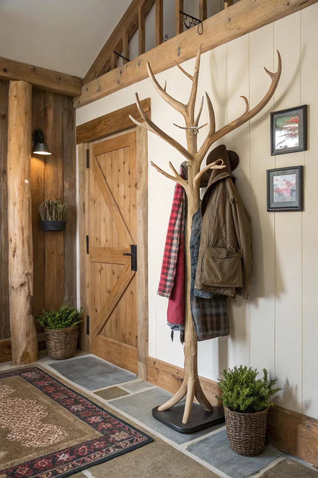A whimsical faux antler coat rack that adds a playful touch to rustic decor.