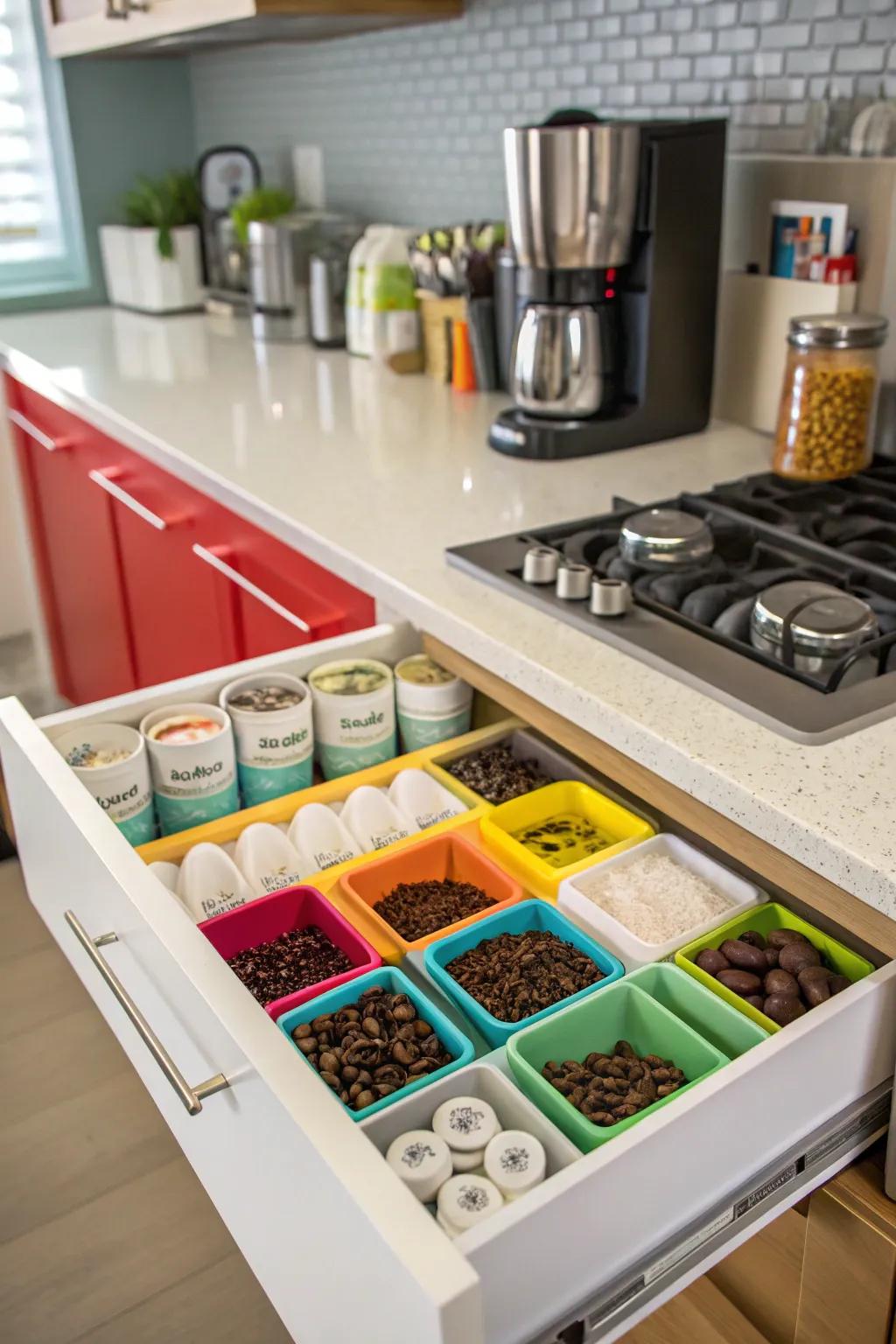 Color-specific bins render organization visually appealing and pragmatic.