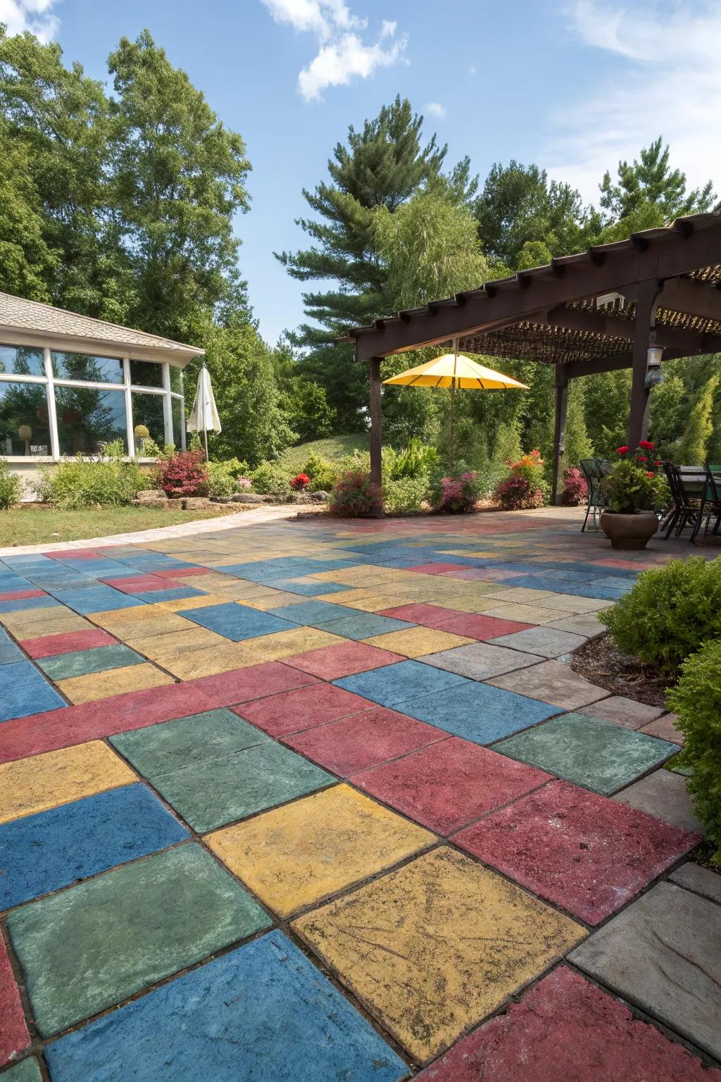 Infuse color with stained concrete pavers.
