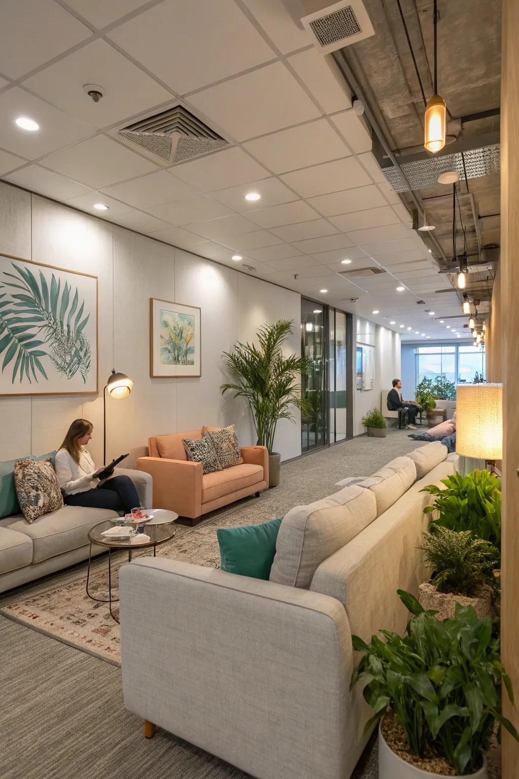 A relaxation zone in the office designed for de-stressing and re-energizing.