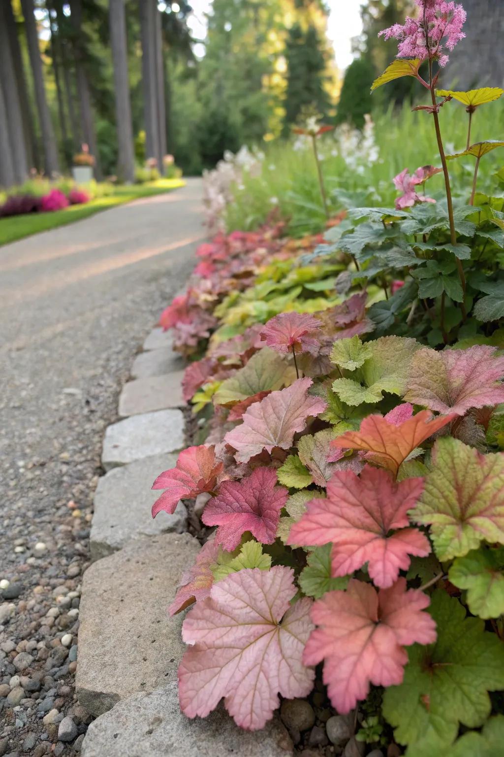 Melody chimes utilized as vibrant edging along a garden pathway.