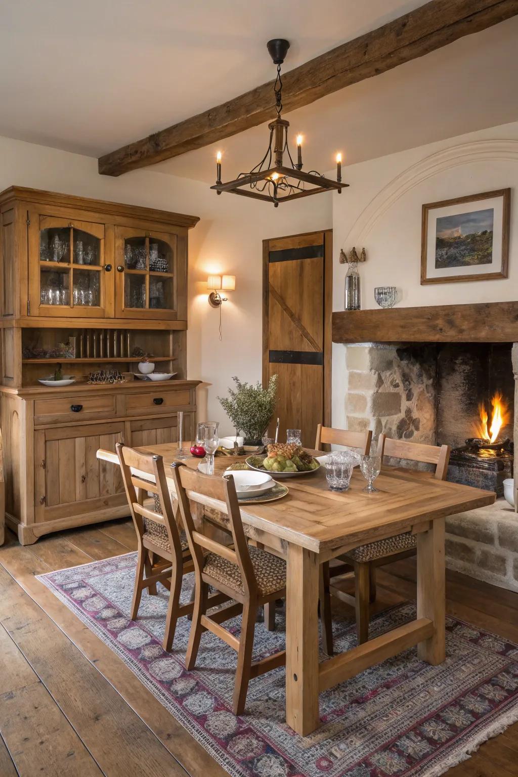 A dining sector enriched with the enduring attraction of rustic timber.