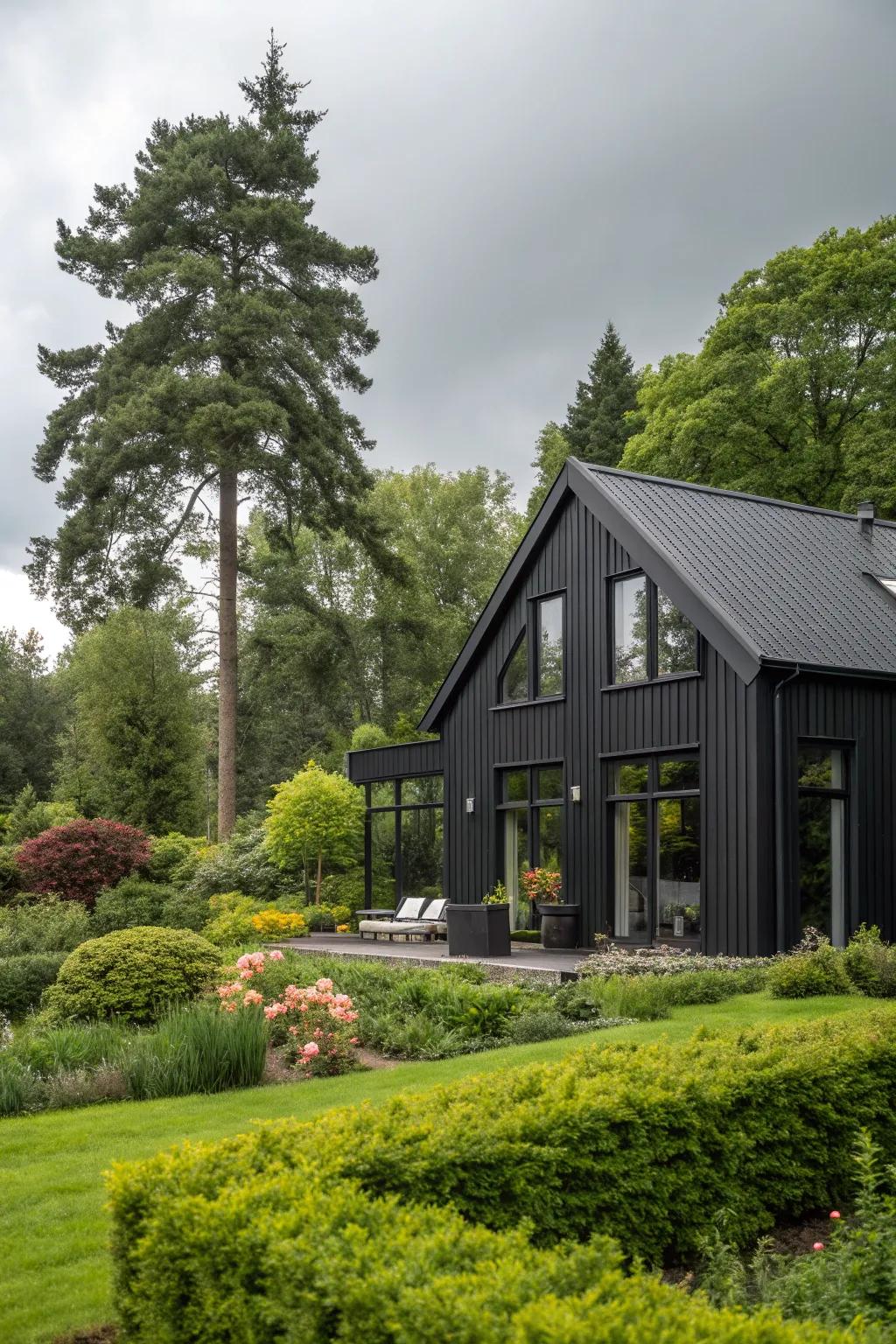 Audacious black siding delivers a modern edge.