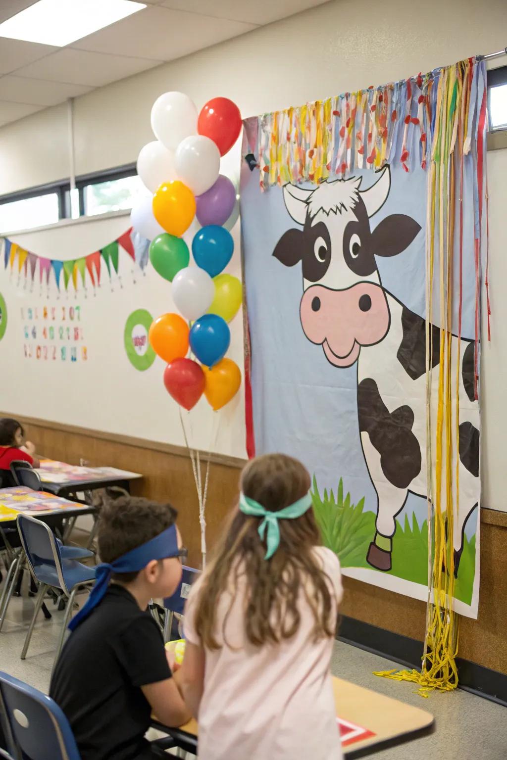 A 'Attach the Tail' game setup for classroom fun