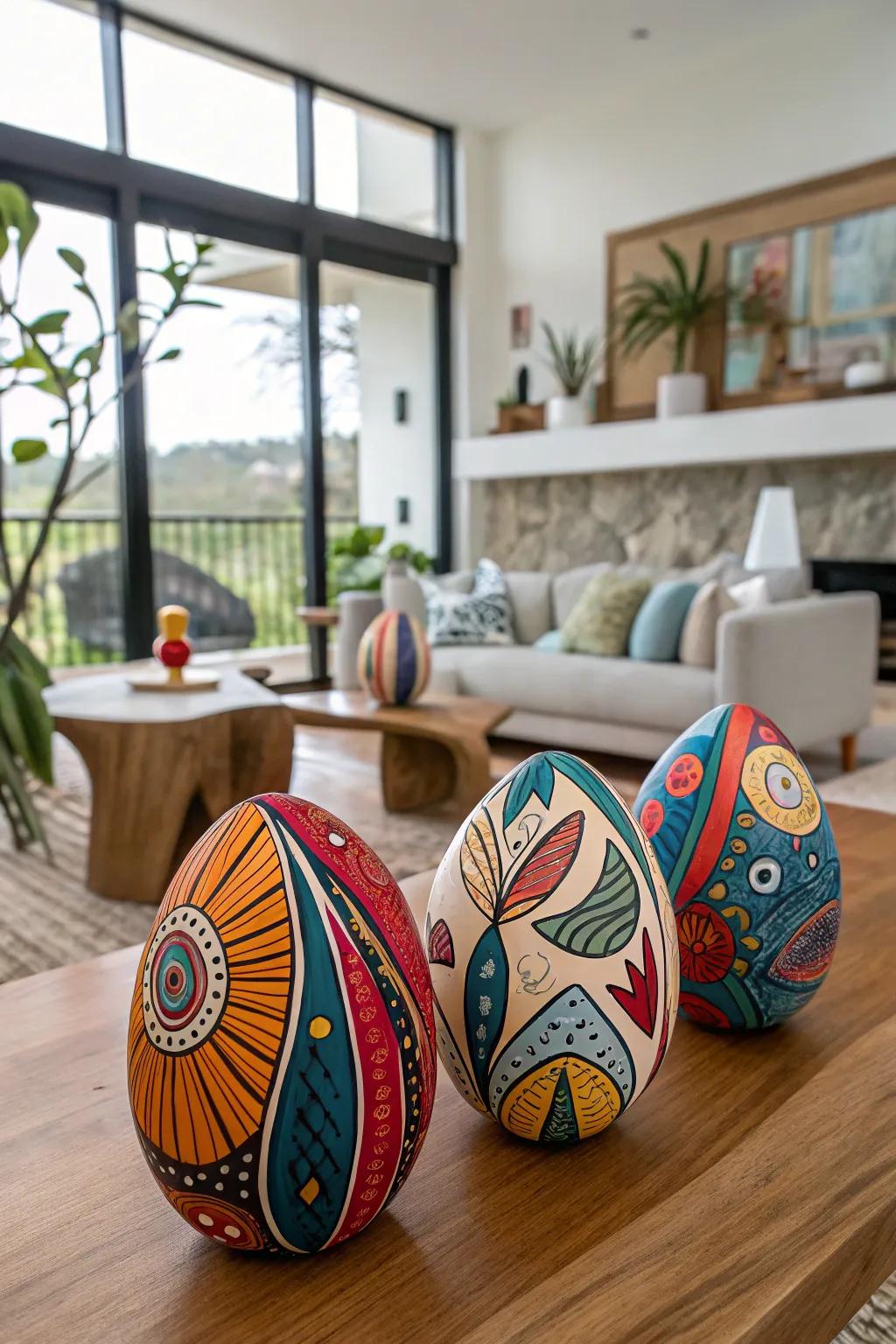Abstract artistry eggs introducing a contemporary attribute to residing chamber aesthetics.