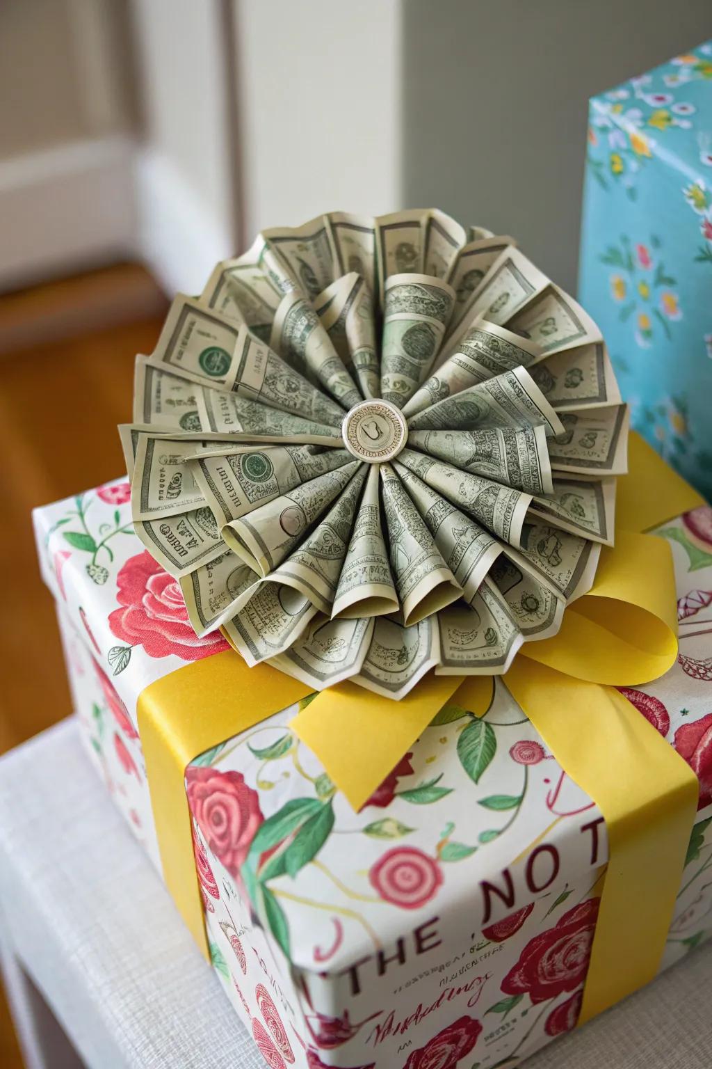 A currency rosette introduces refinement to any offering.