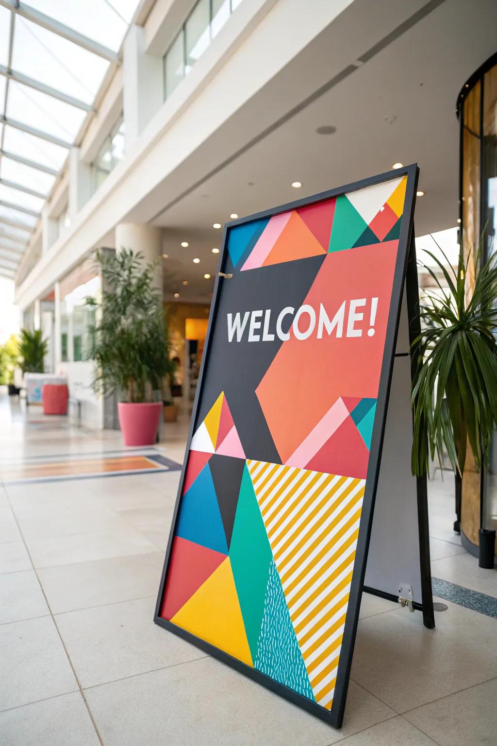 Geometric patterns add a modern and artistic flair to welcome boards.