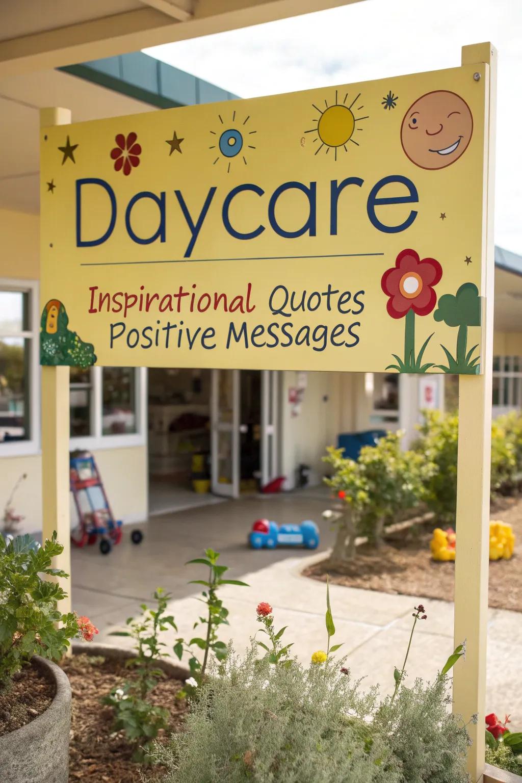 Inspirational quotations on the daycare marker elevate and motivate visitors.