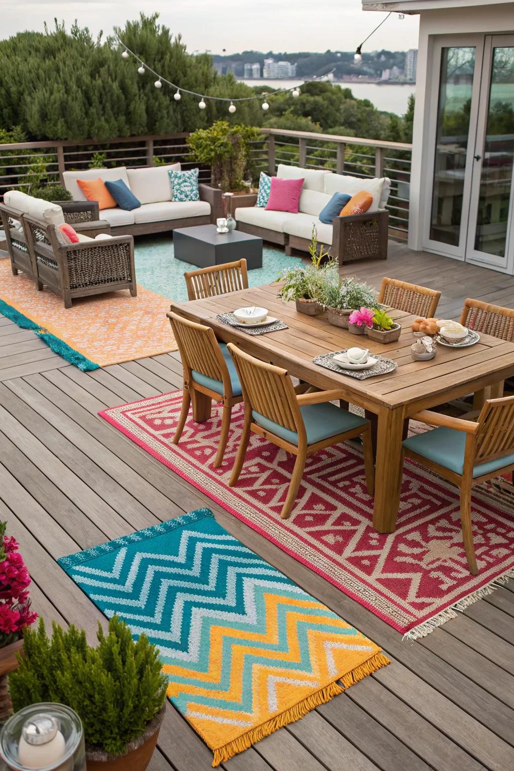 Deck coverings add comfort and establish spaces.