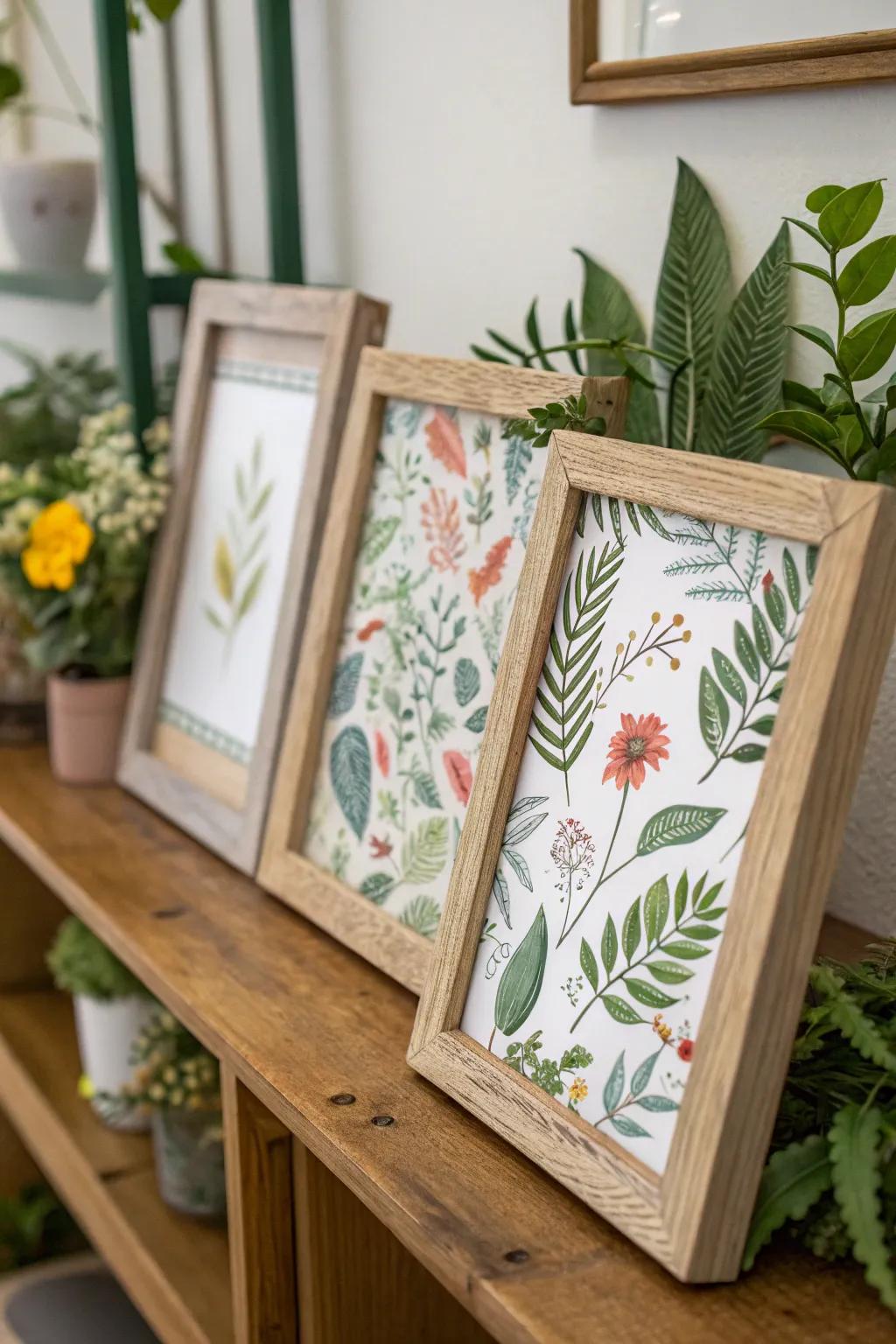 Plant images in frames infuse spaces with an organic and refreshing feel.