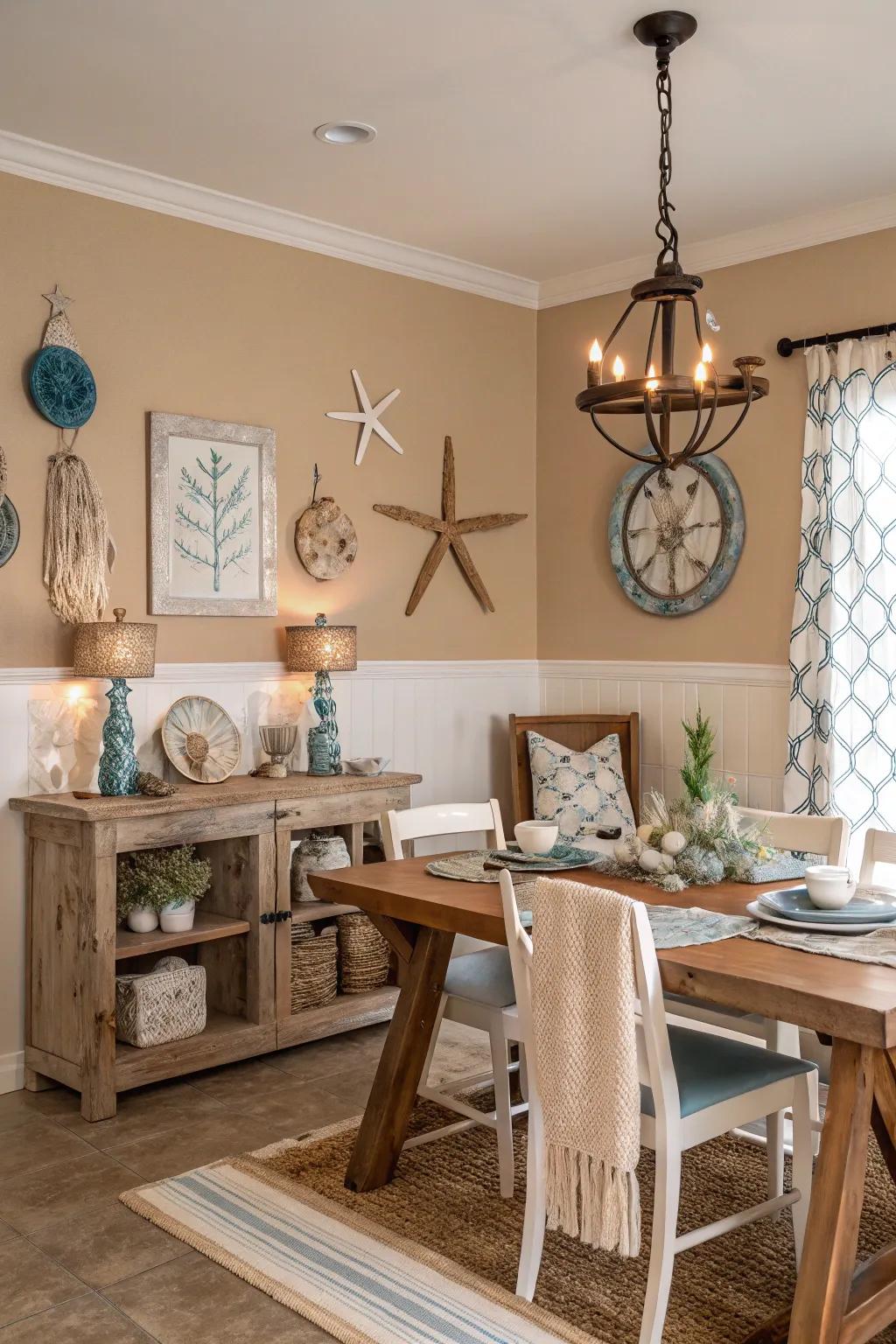 An inviting dining space with the subtle neutrality of sandy off-white.