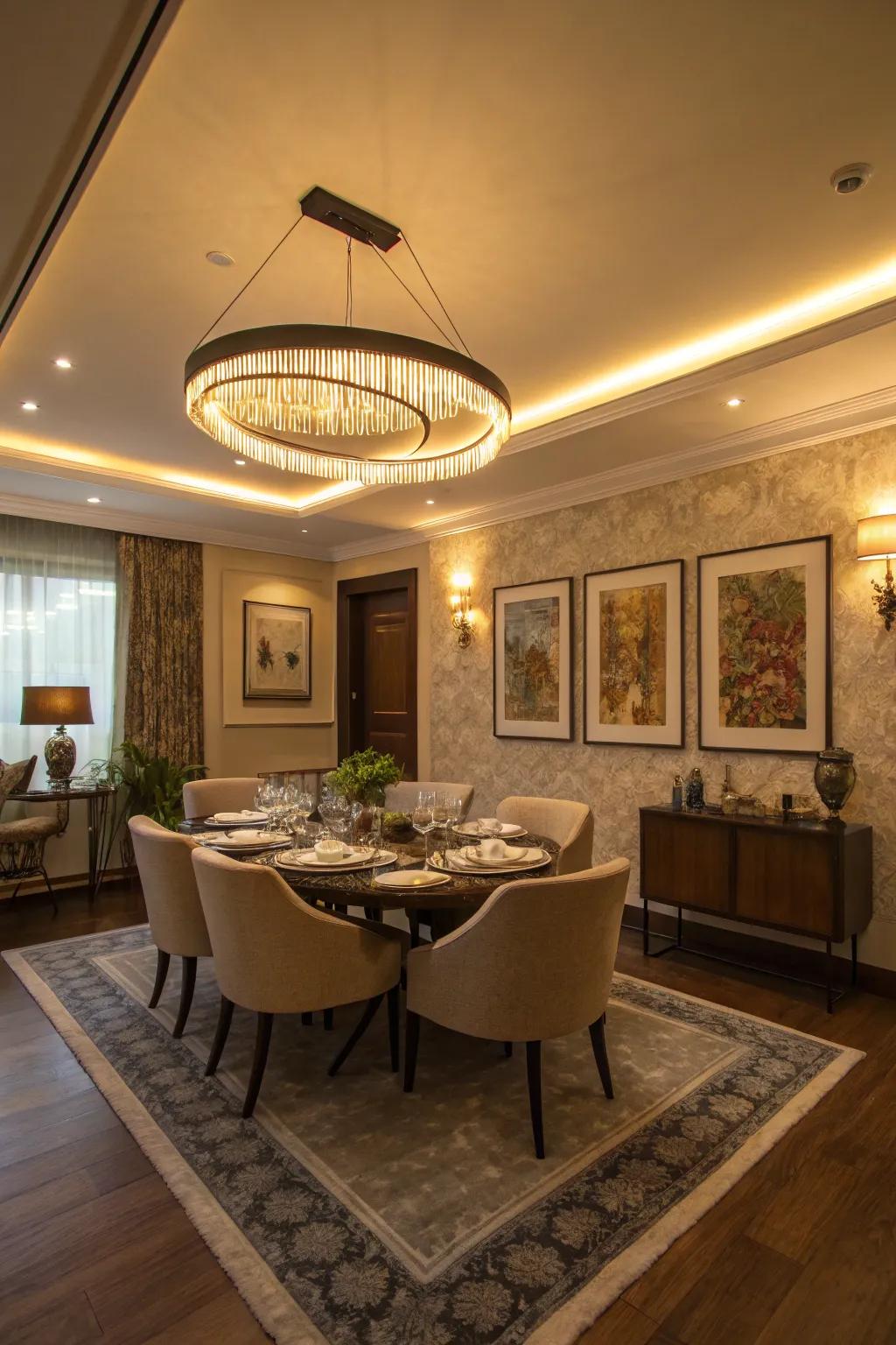 Dimmable units offer flexibility and style in this functional dining area.