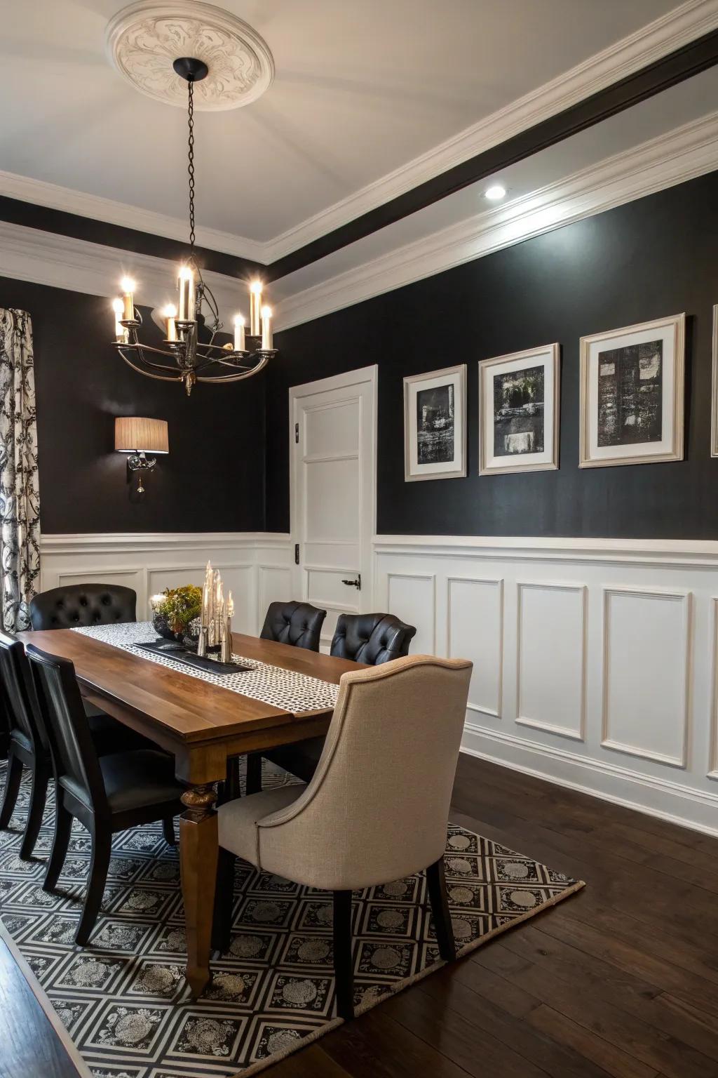 A dramatic contrasting tones color scheme generates daring contrast.