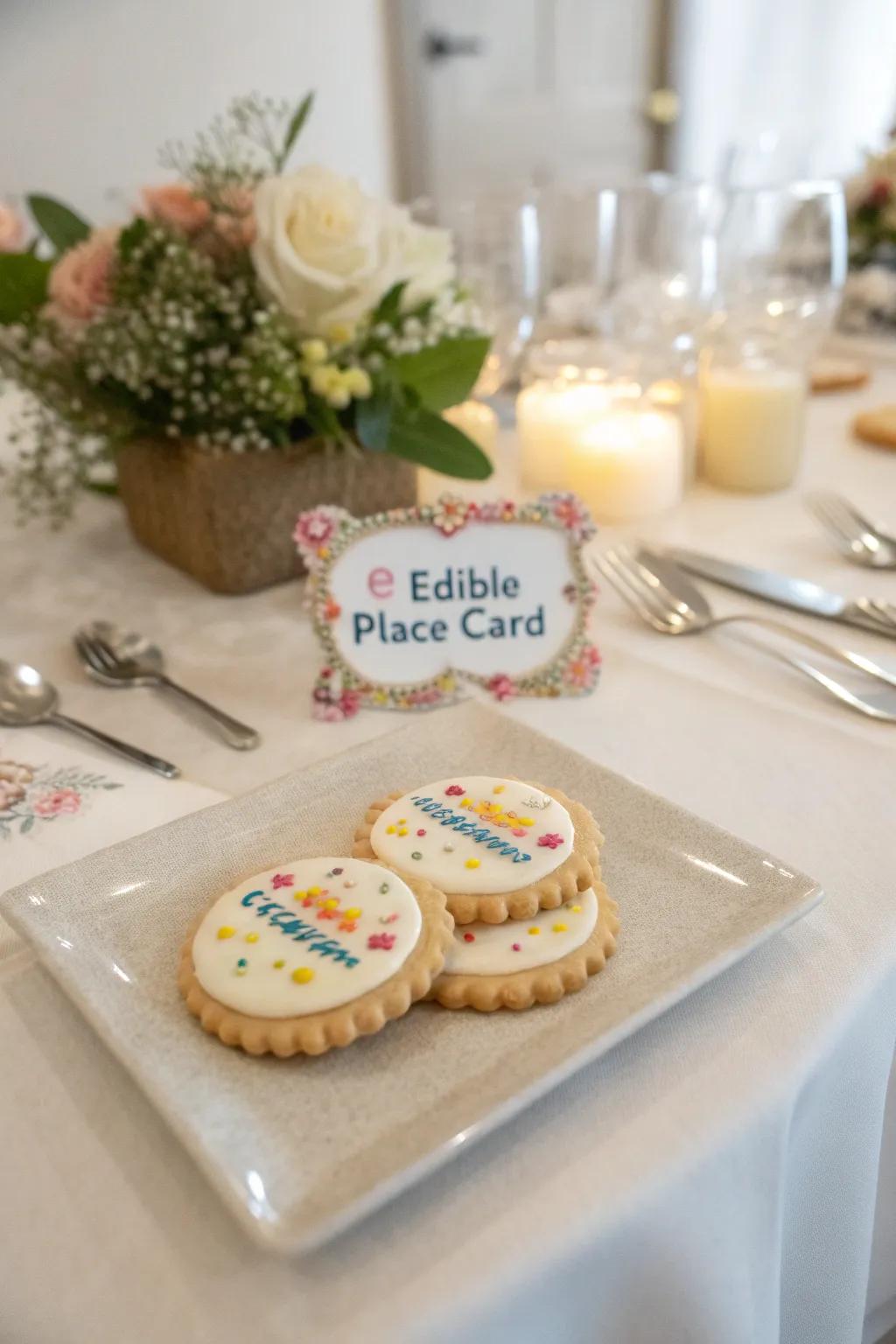 Edible place cards offer a delectable treat for guests.