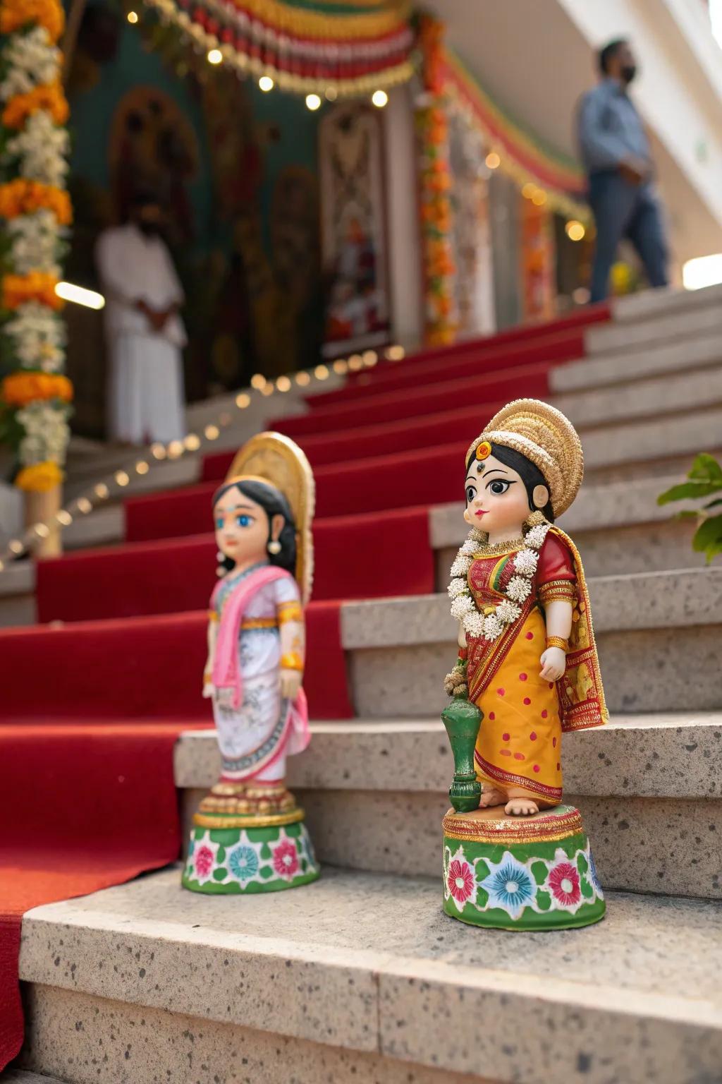 Tailored imprinted figurines infuse a personal nuance into the Golu presentation.