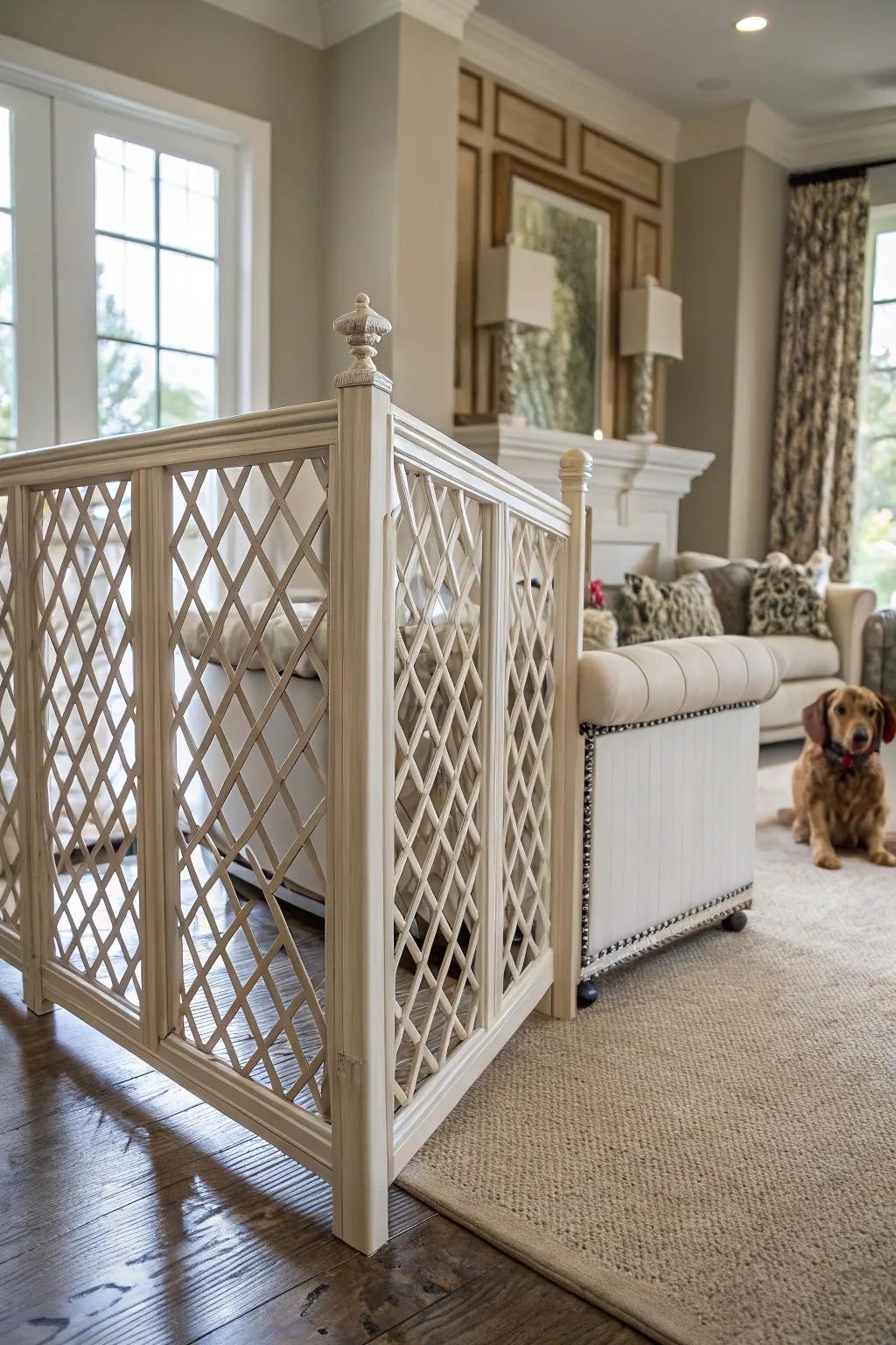 An intricate lattice arrangement that serves doubly as decor.