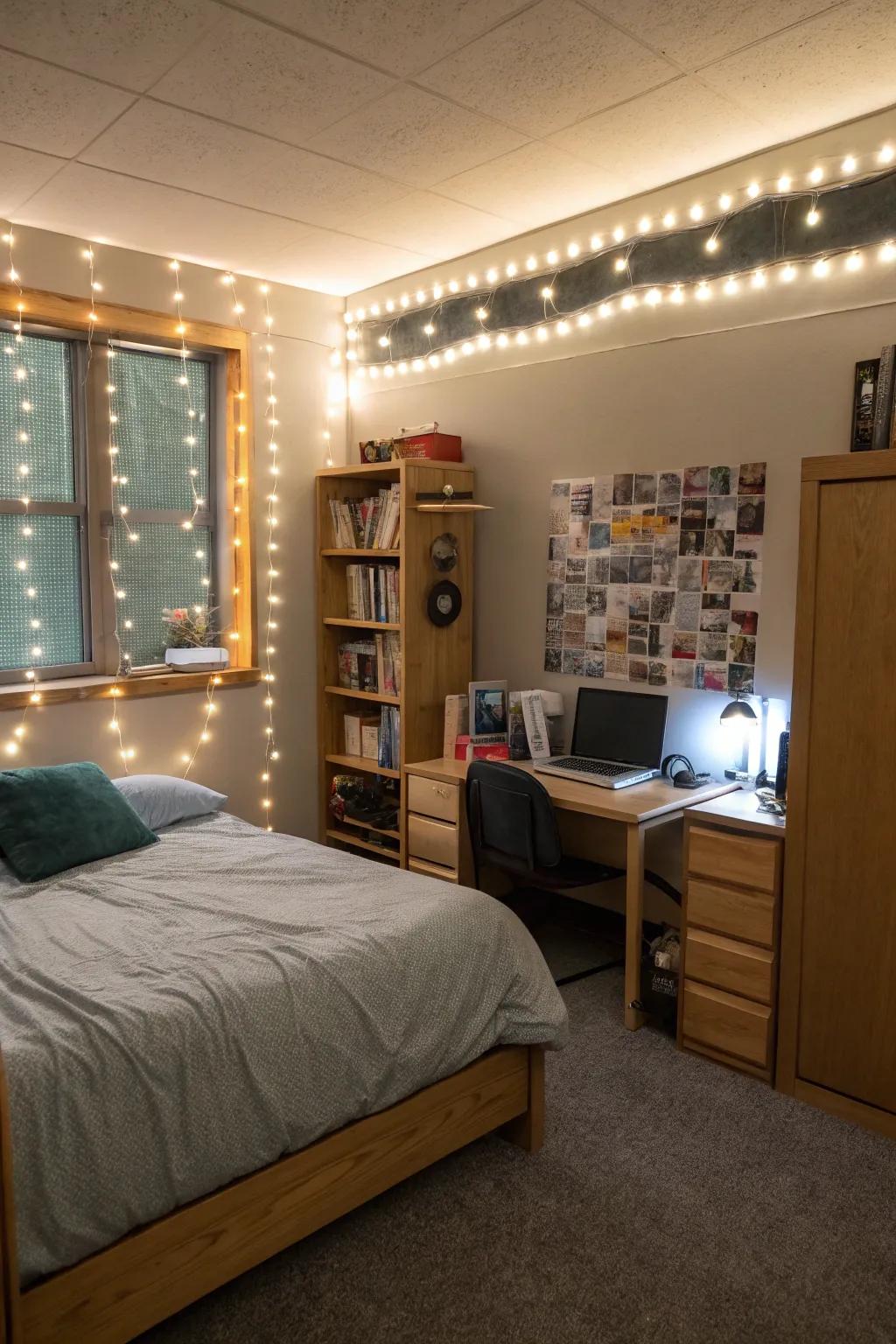 Imaginative lighting designs in a university residence, enhancing the atmosphere.