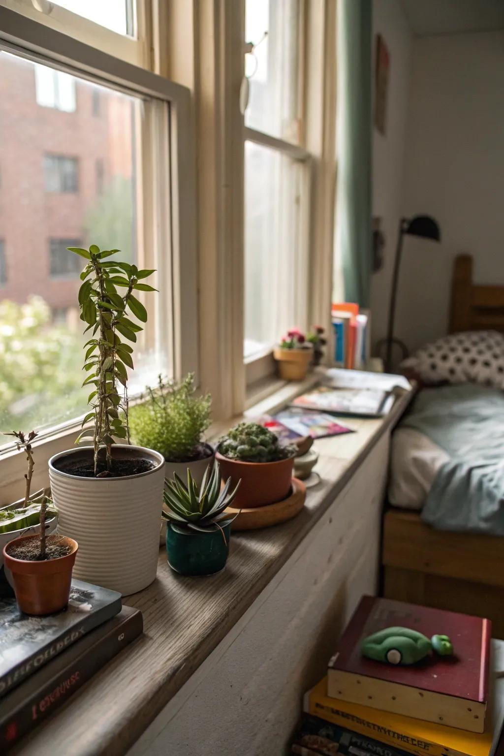 Window sills give extra area for decor and basics.
