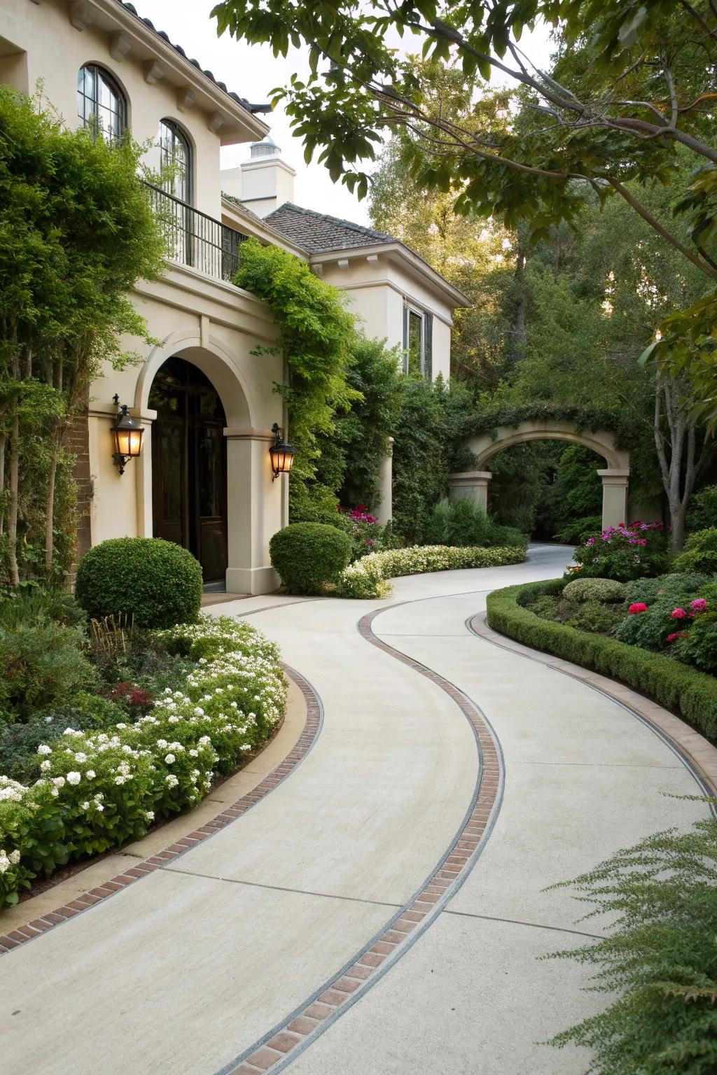 Curvilinear blueprints contribute sophistication and fluid continuity to driveways.